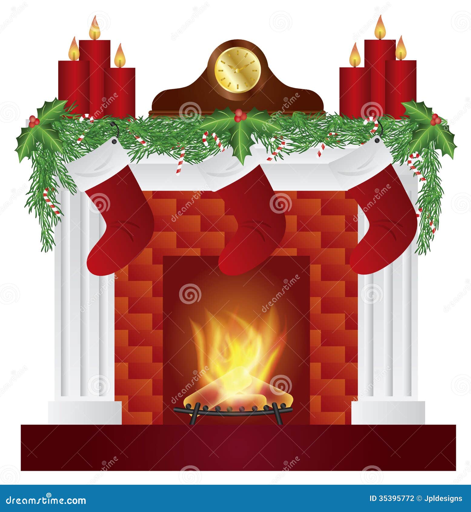 Fireplace With Christmas Decoration Illustration Stock Illustration