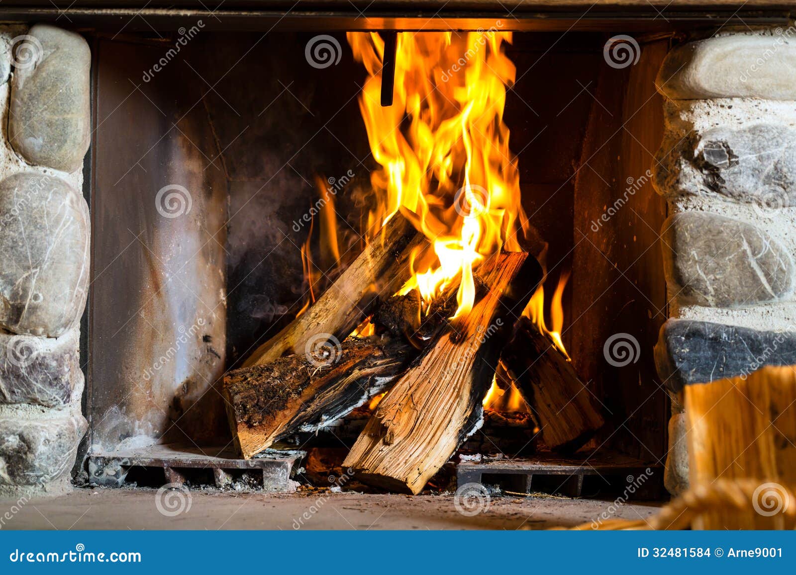 Fireplace In A Hunter S Cabin Or Alpine Hut Stock Photo Image Of