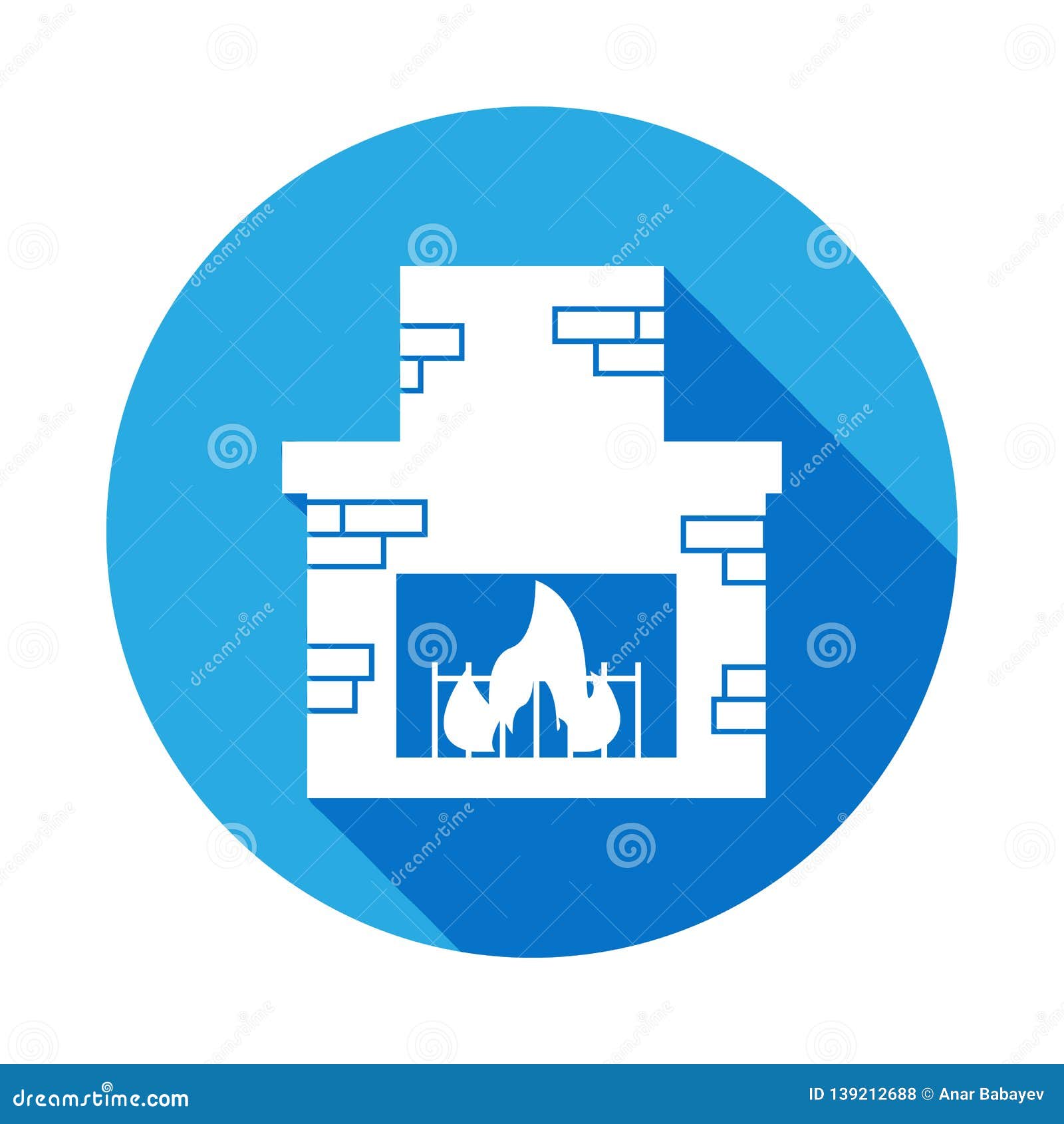 Fireplace Icon With Long Shadow Elements Of Heating System Signs