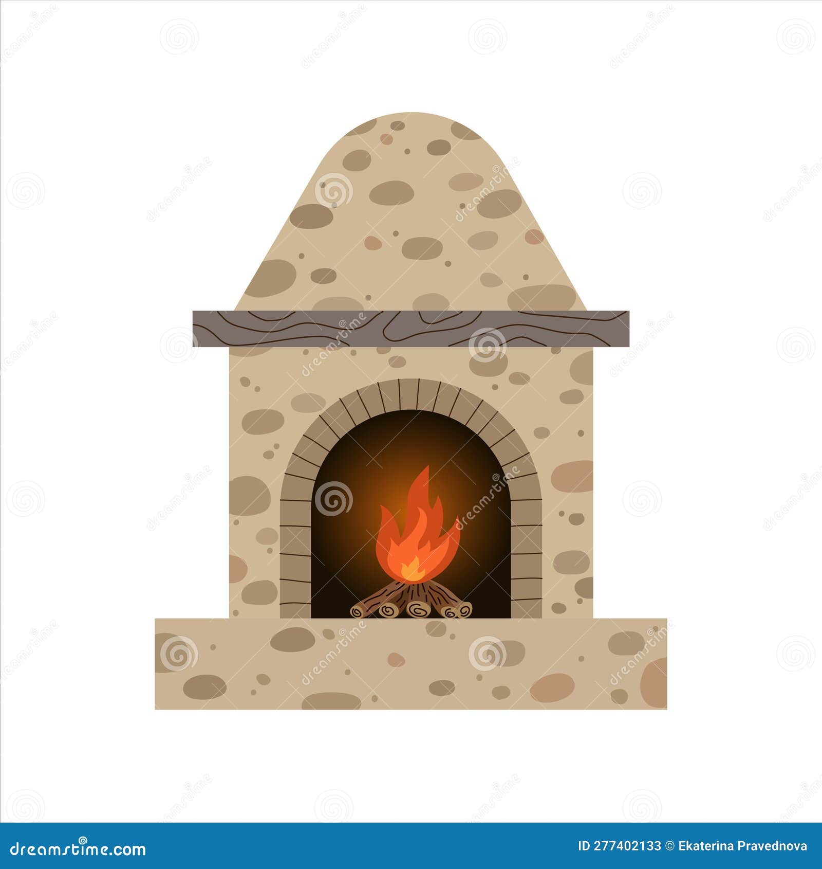 A Fireplace Made of Stone and a Fire Inside the Oven. an Element of the