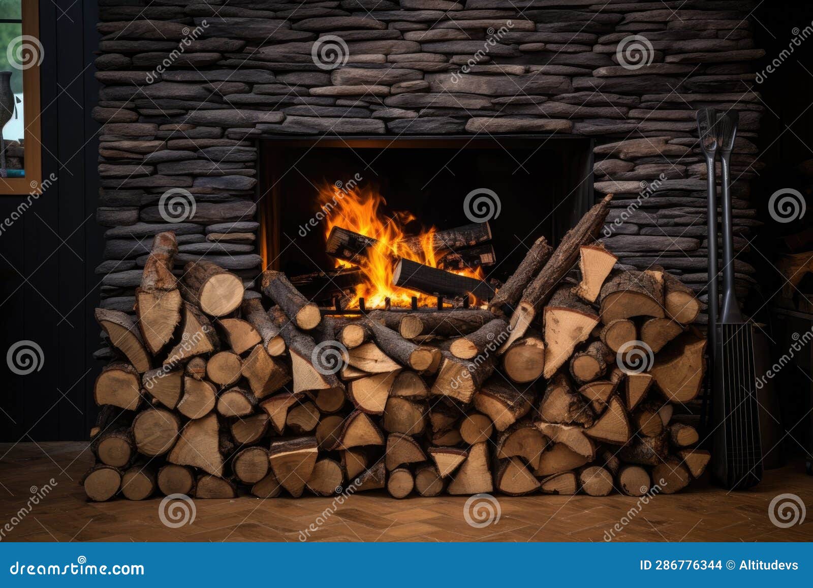 Fireplace with Stacked Firewood Ready To Burn Stock Illustration