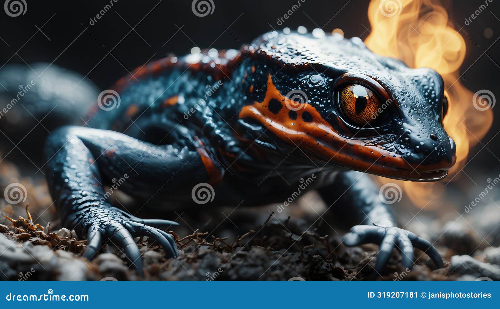 firesalamander in a low angle perspective eye level focus