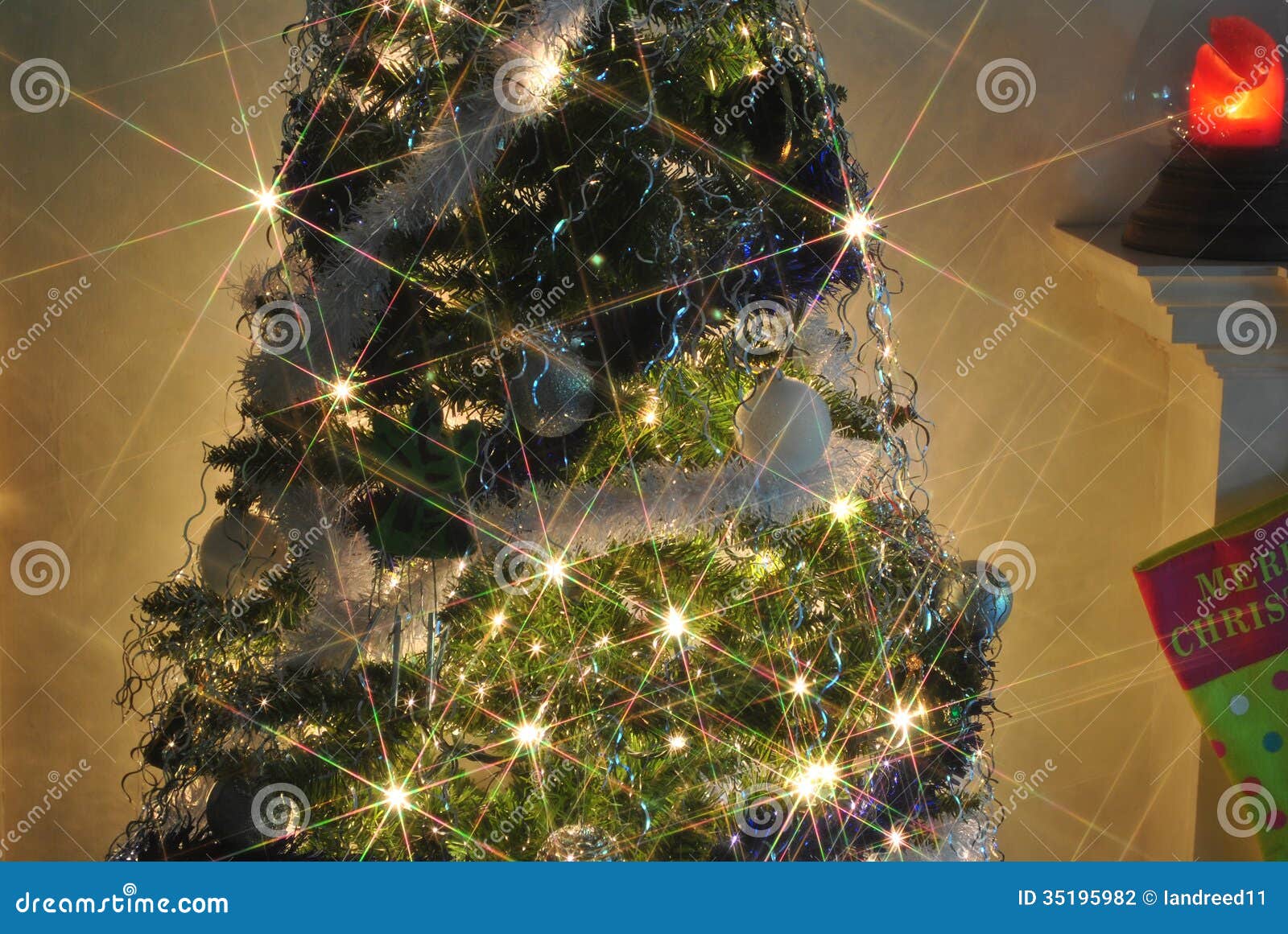 Fireside Christmas Tree stock photo. Image of beauty 35195982