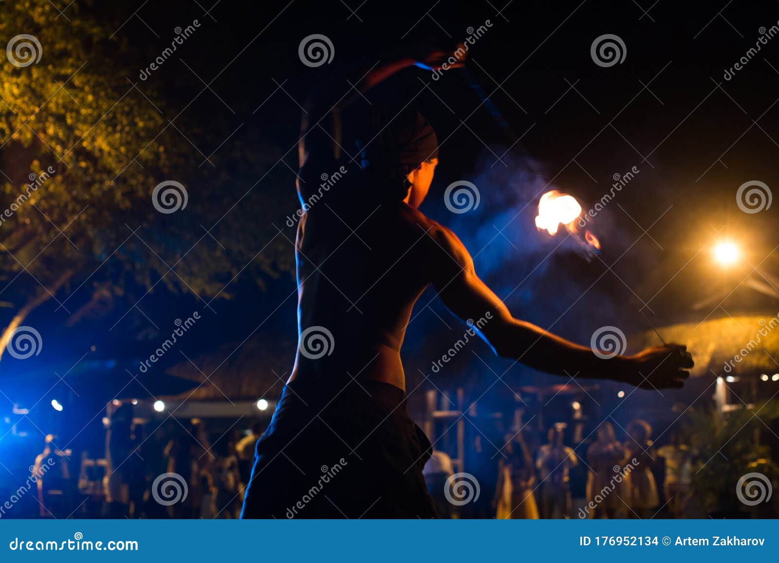 Firestarter Performs a Stunning Fire Show at Night on the Street. Editorial Stock Image Image