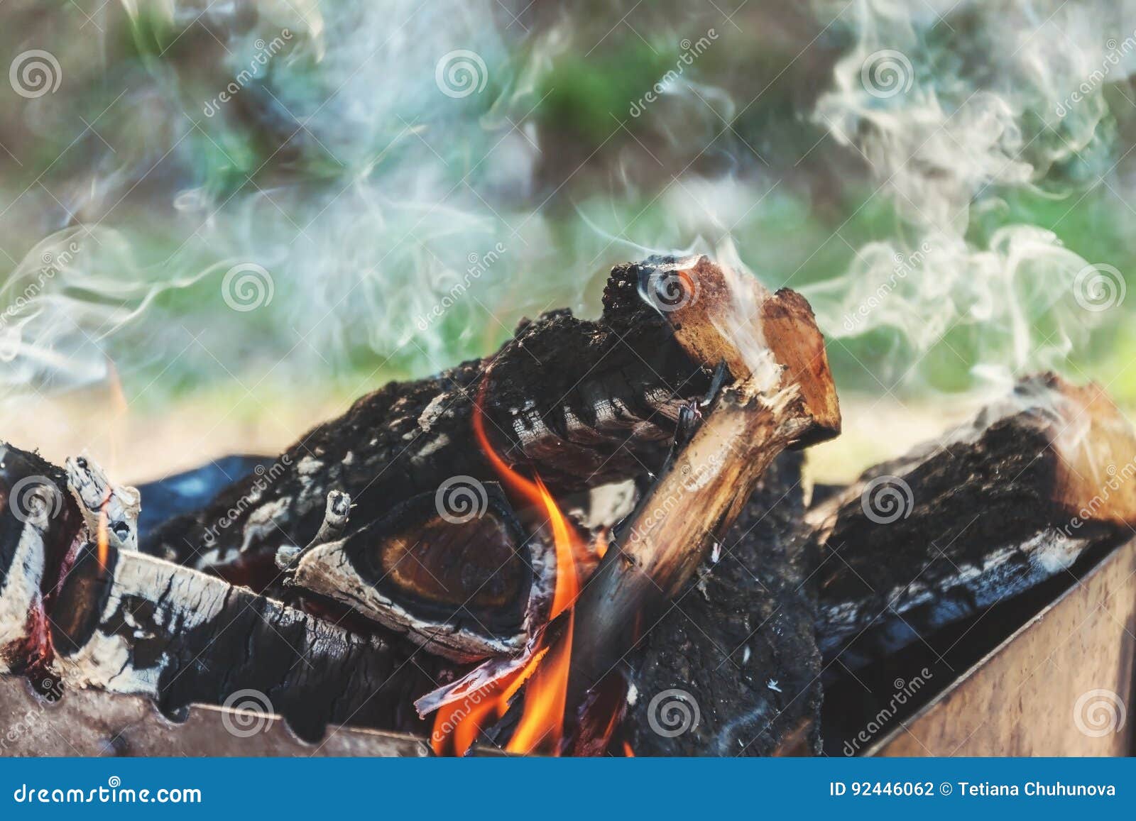 Firewood and Branches for Coals Burn Out in the Brazier. Retro V Stock