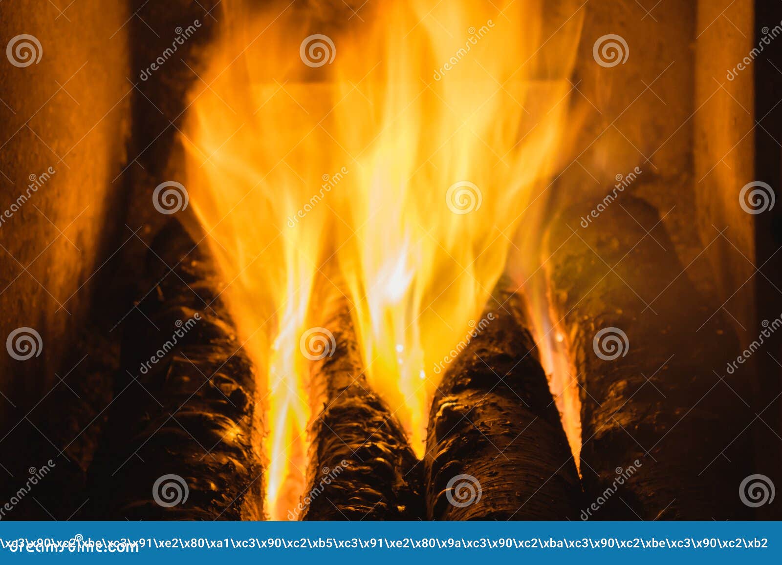 Firewood Burning with an Orange Flame in a Home Stove Stock Image