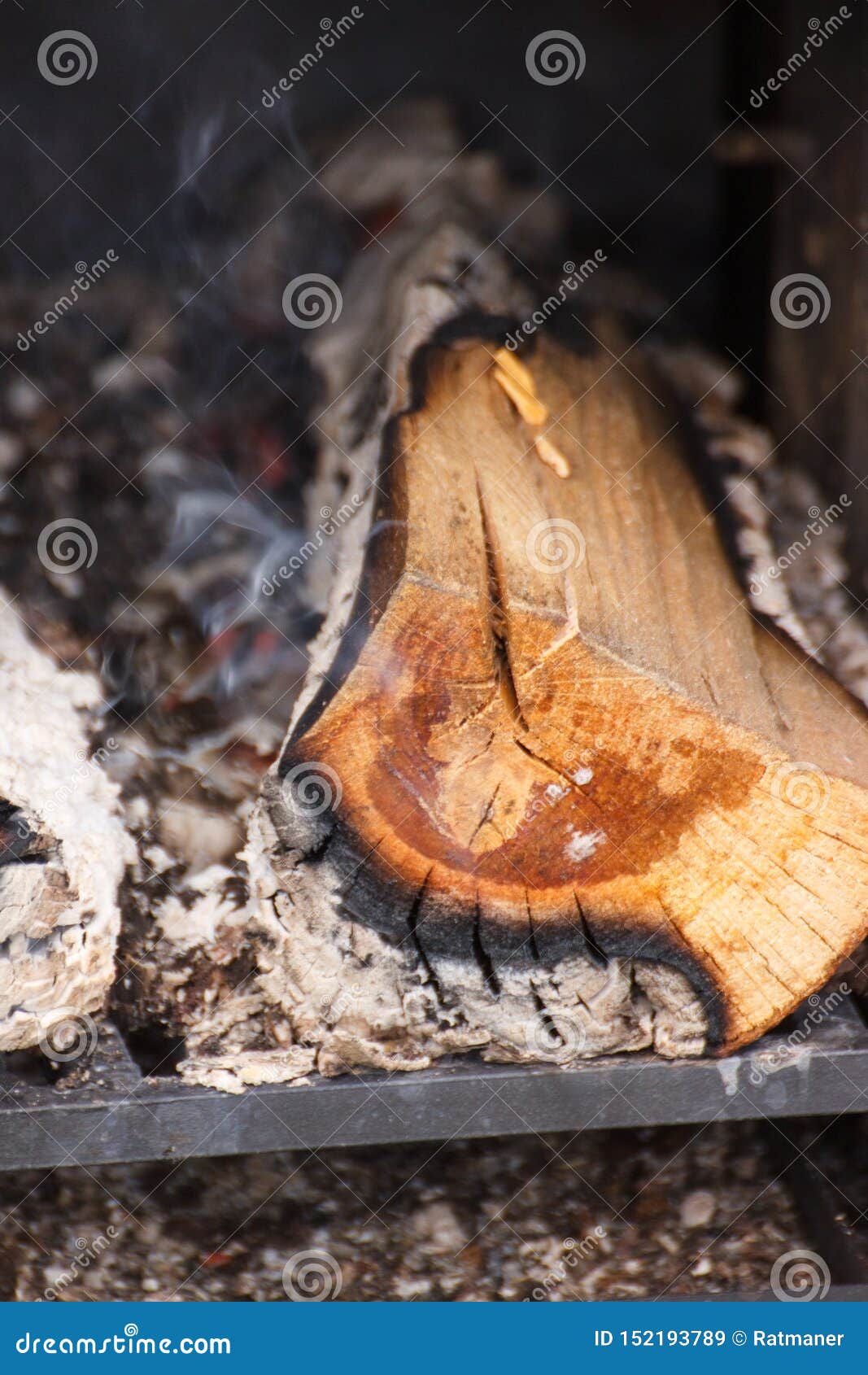 Firewood, Carbon and Ash in Fireplace or Smokehouse Stock Image Image