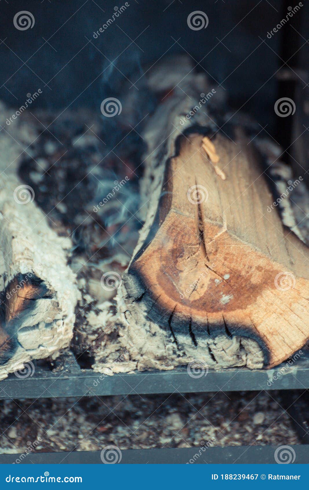 Firewood, Carbon and Ash in Fireplace or Smokehouse Stock Image Image