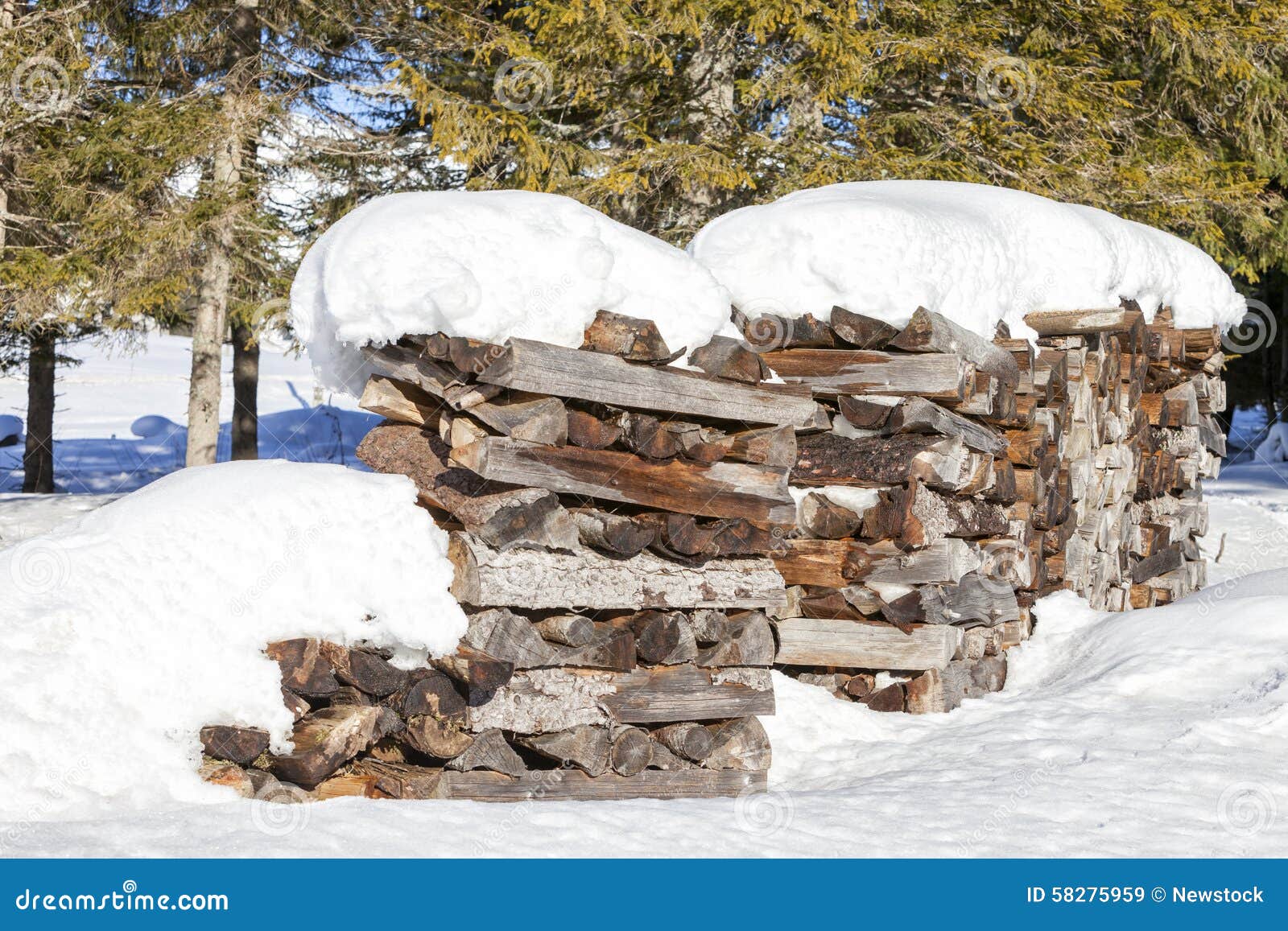 Firewood Covered by Snow in Winter Stock Image Image of rural, color 58275959