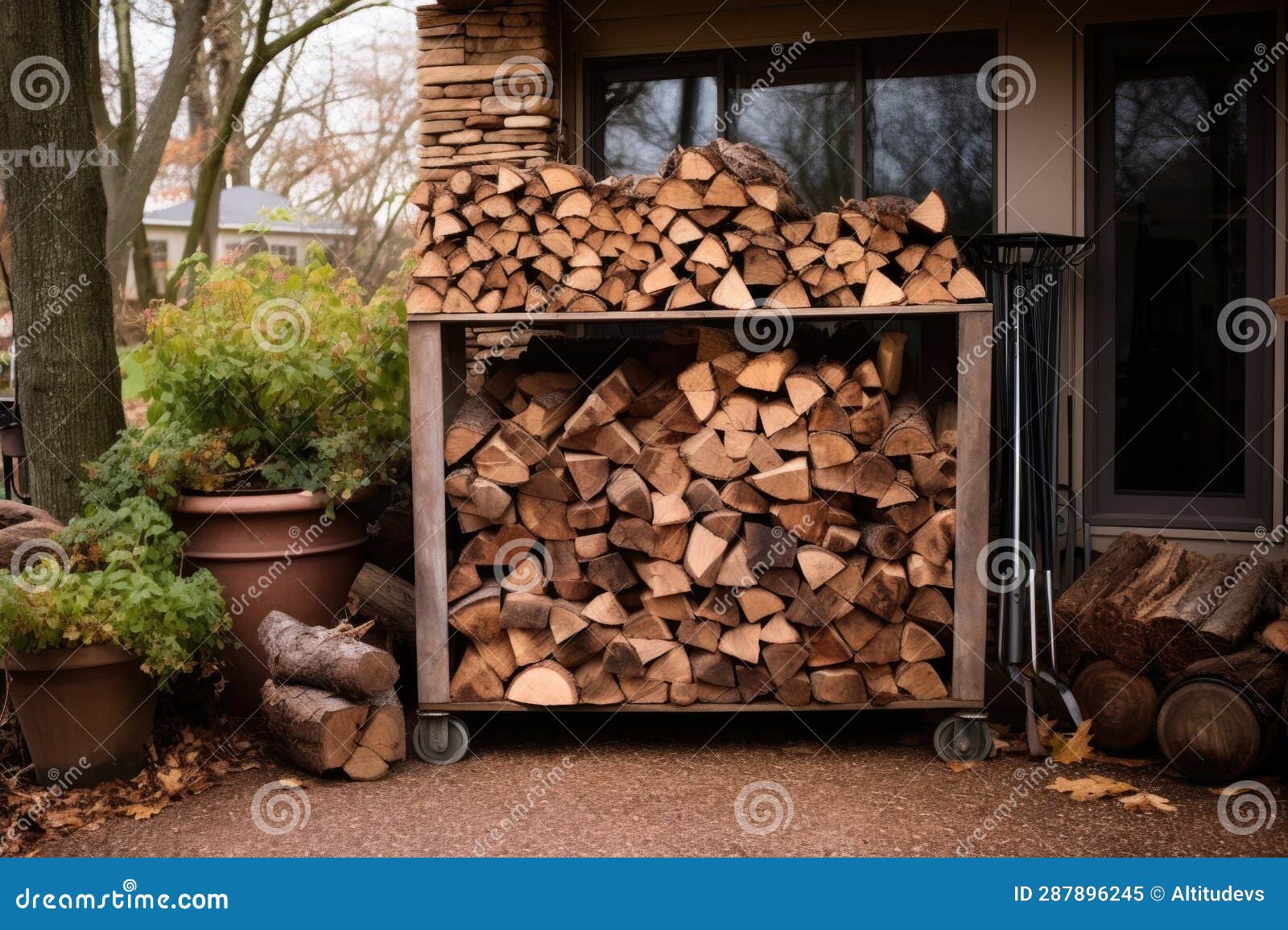 Firewood Stacked Neatly Near Diy Fire Pit Stock Image Image of