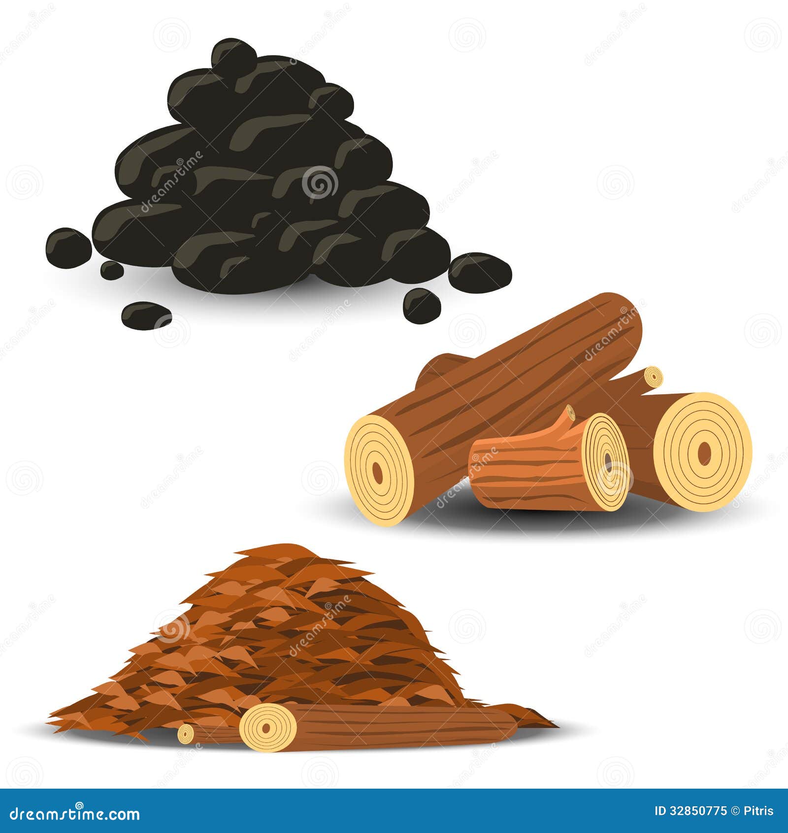Firewood, Wood Chips and Coal Stock Vector Illustration of coal