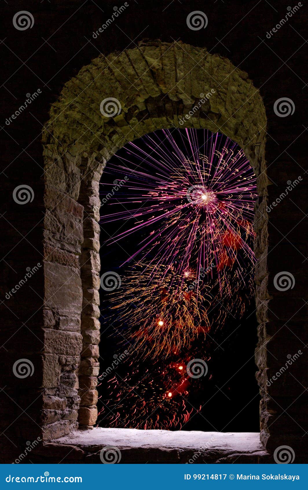 firework framed stone window