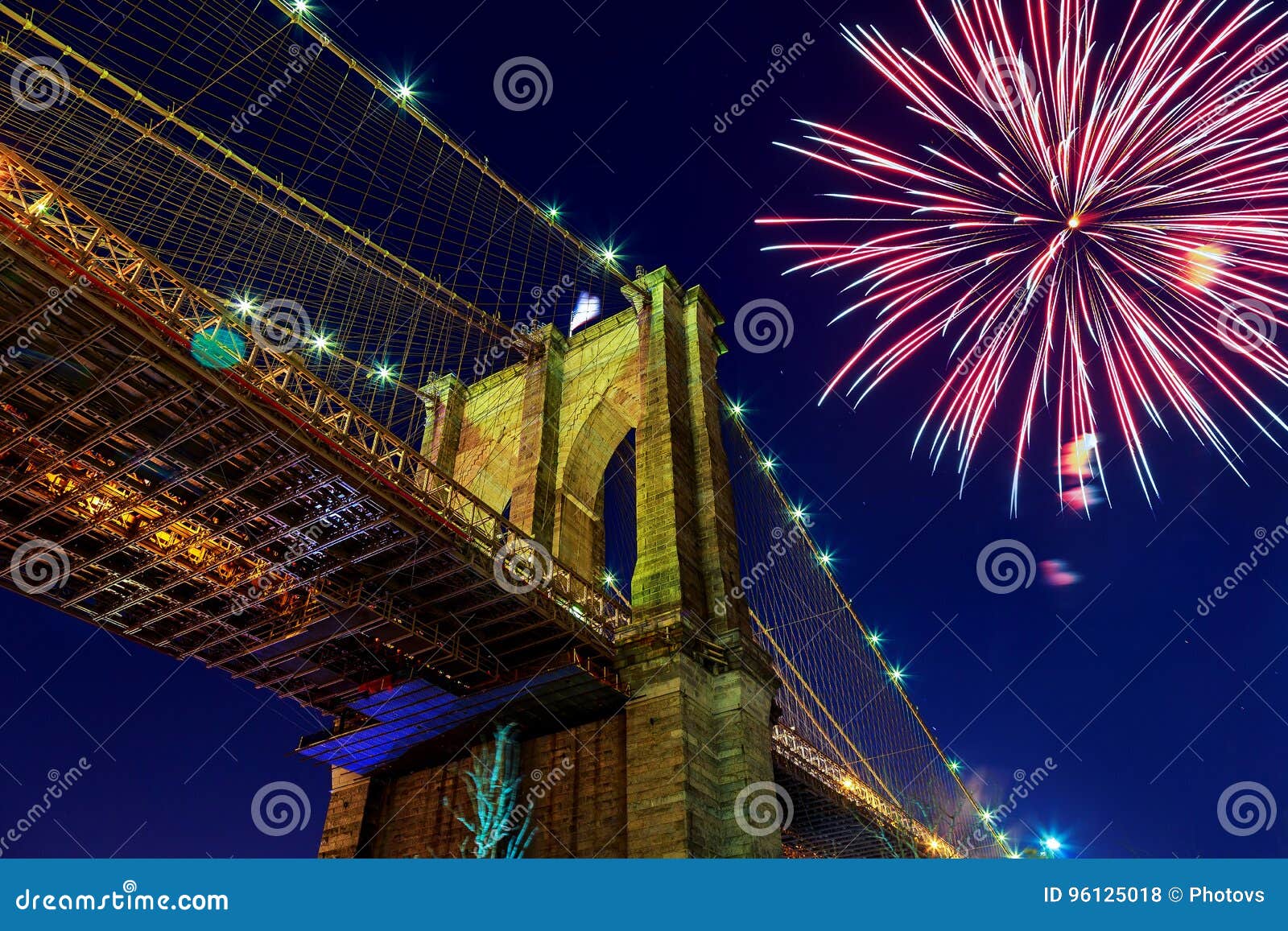 Firework Over City at Night with Reflection in Water Stock Photo ...