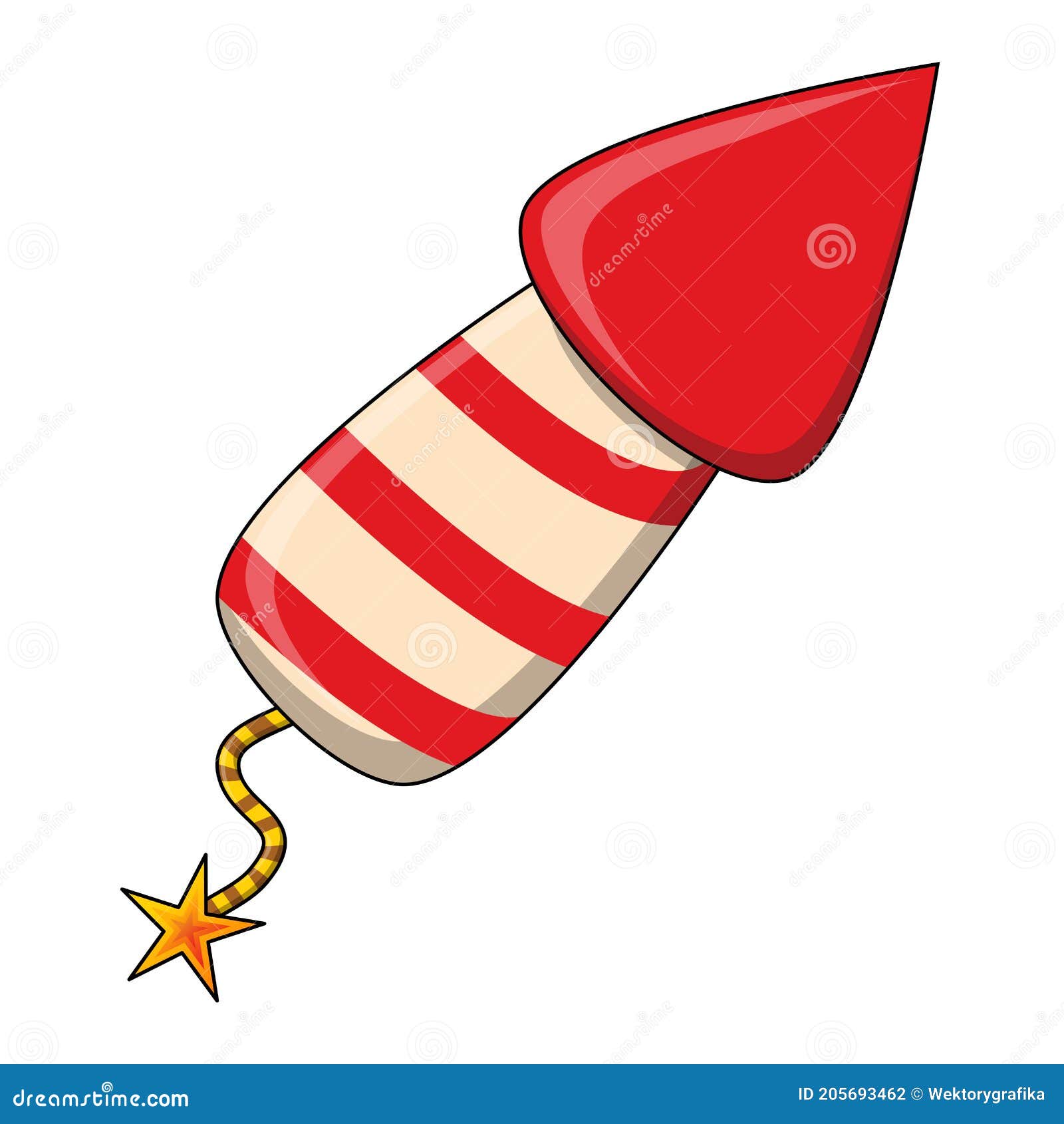firework rocket cartoon icon. red stripes petard  for new year .    on white background