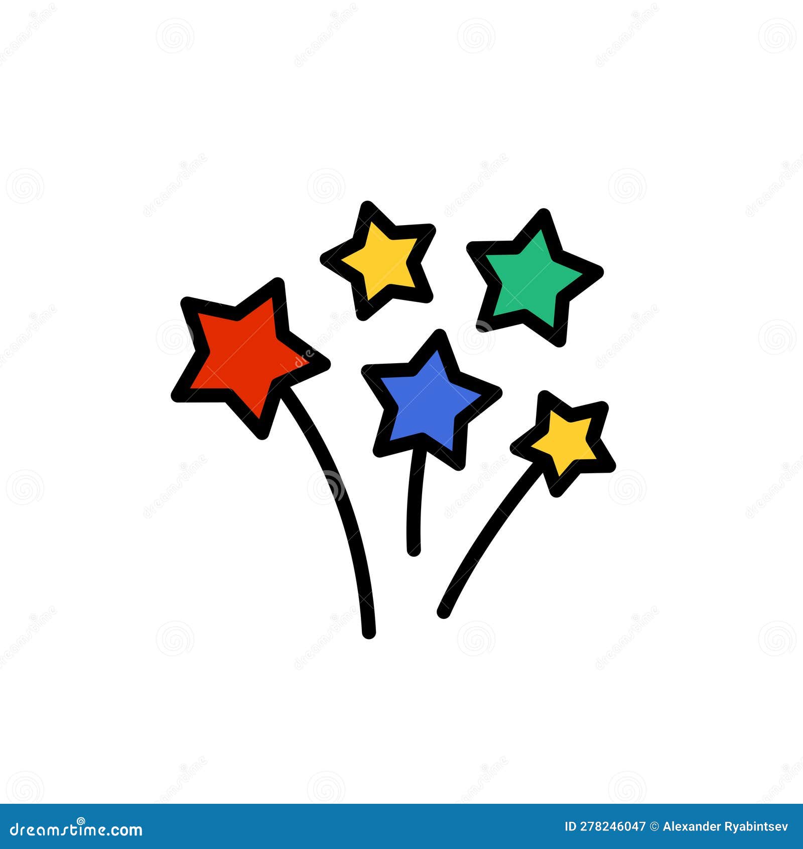 Firework Stars Line Colourful Vector Icon. Salute Icon. Stock Vector ...