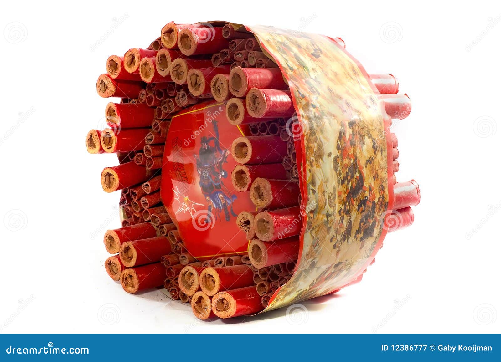 Chinese firecracker or firework with symbol of wealth isolated on