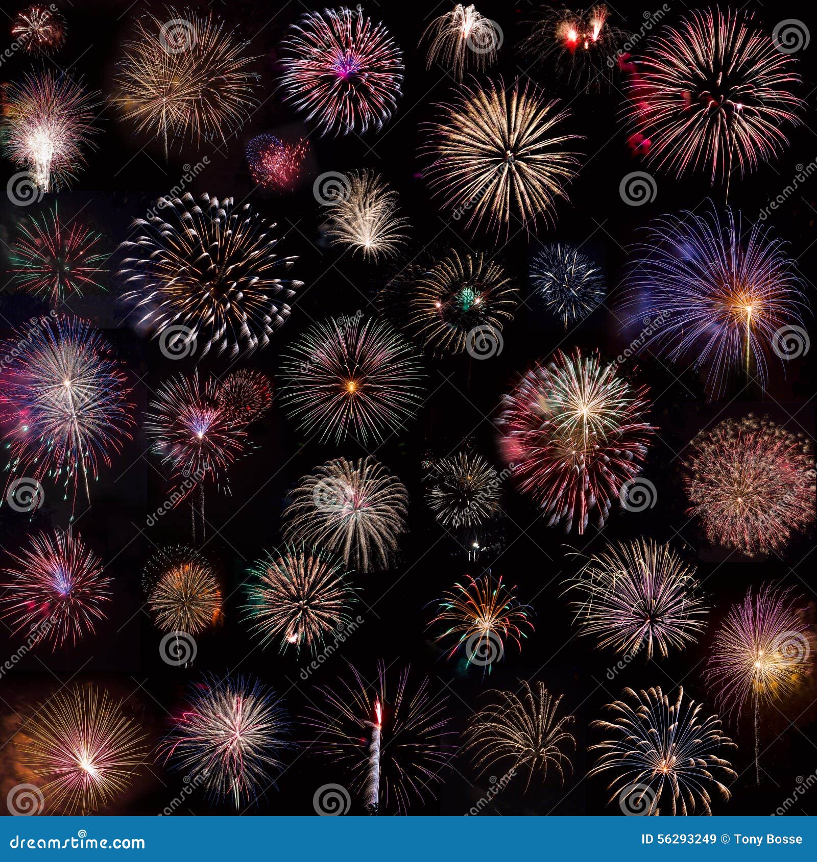 Fireworks Collage stock image. Image of illumination 56293249