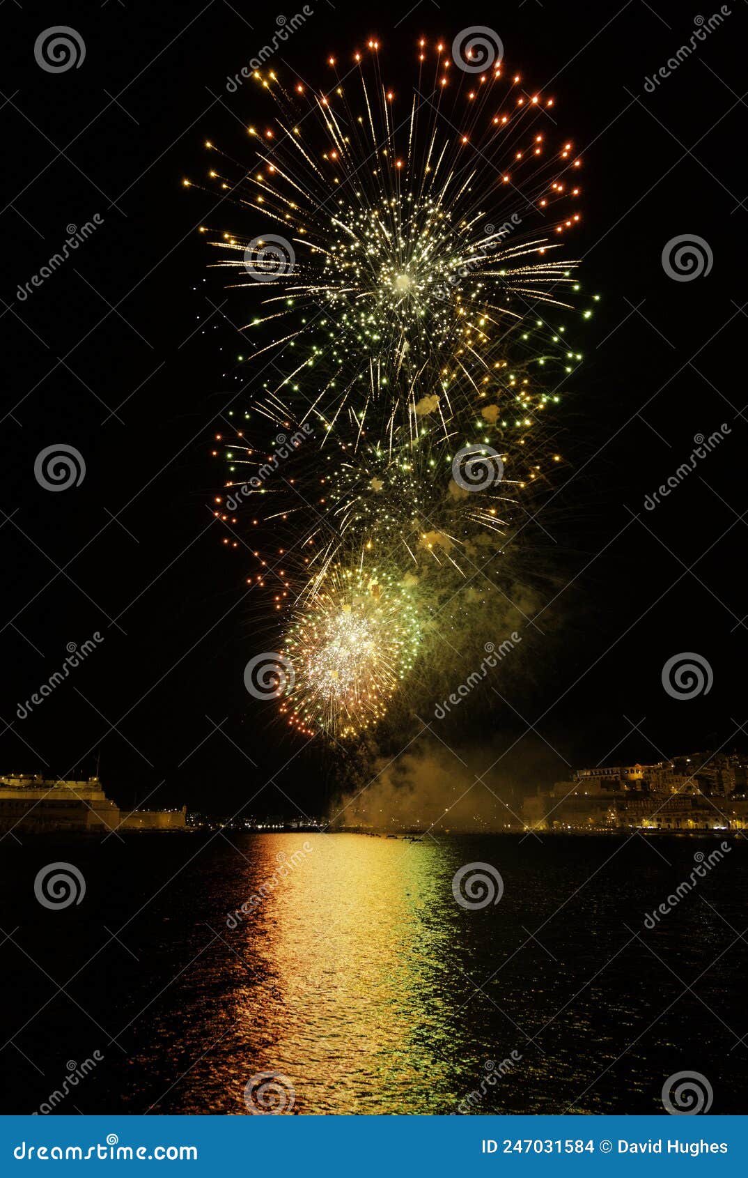 fireworks display exploding over valletta