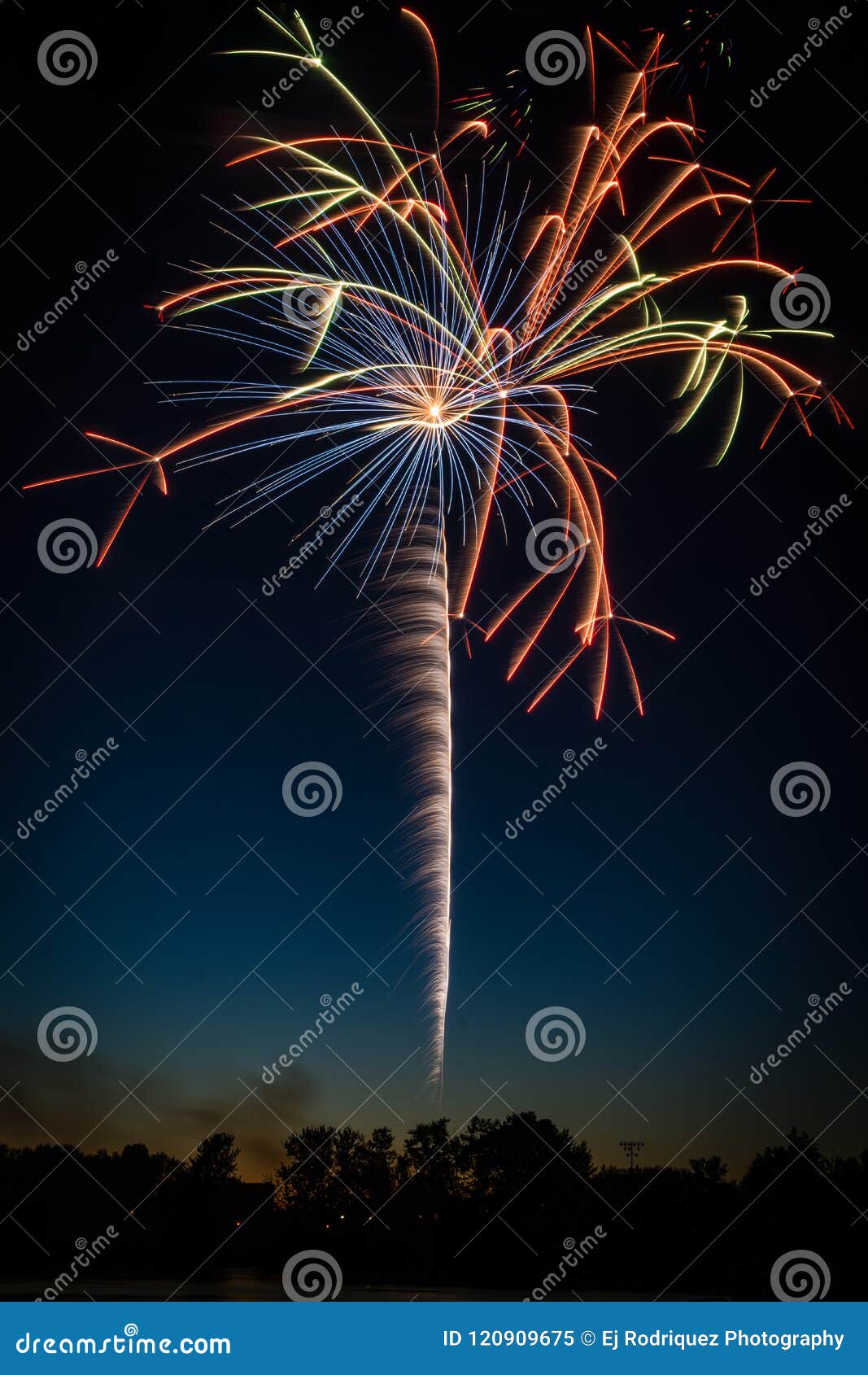 Fireworks at dusk. stock image. Image of illinois, fire 120909675