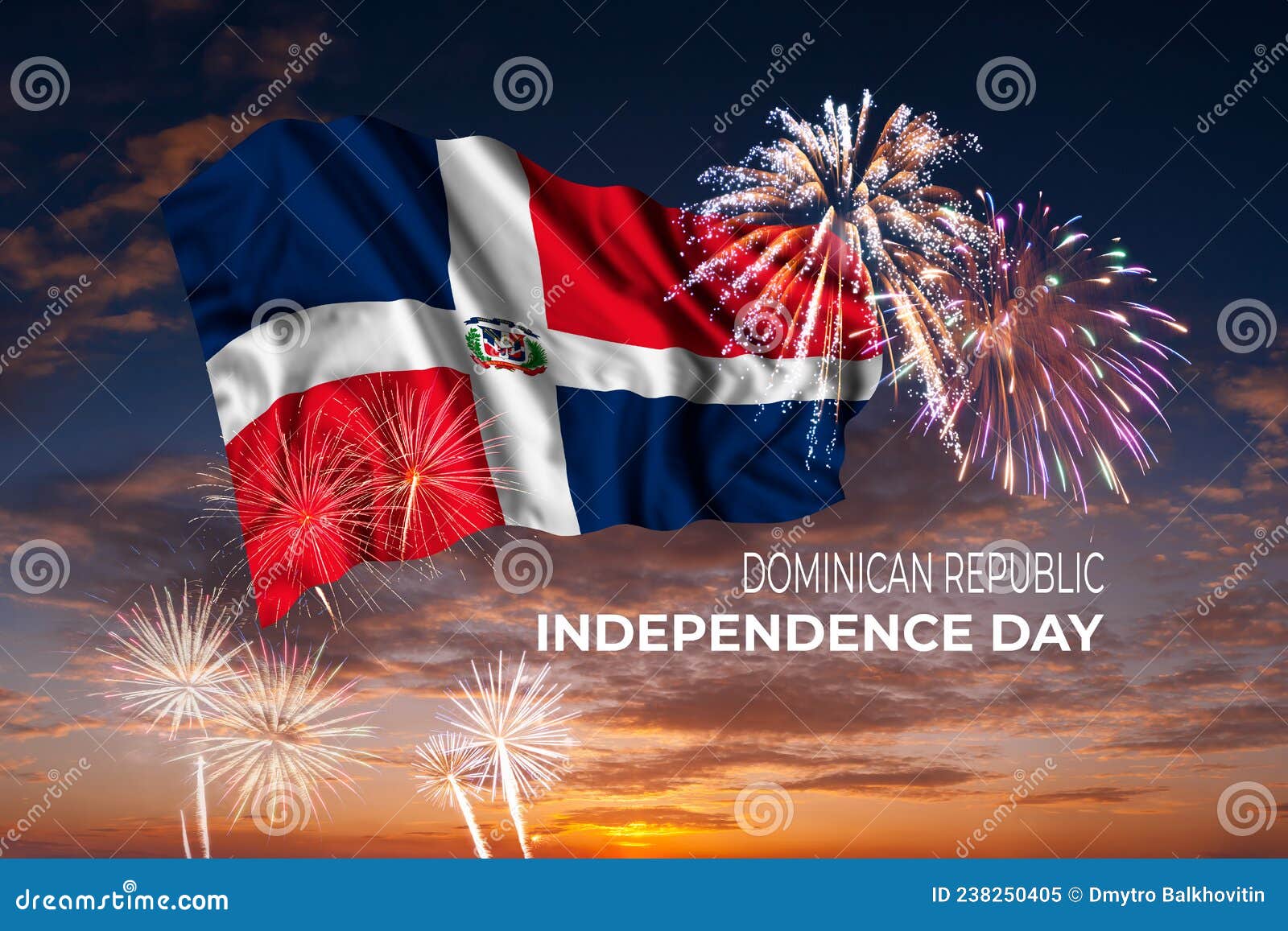 Fireworks and Flag of Dominican Republic Stock Image Image of