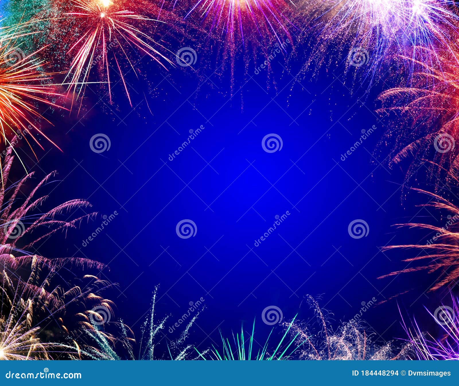fireworks frame with blue background