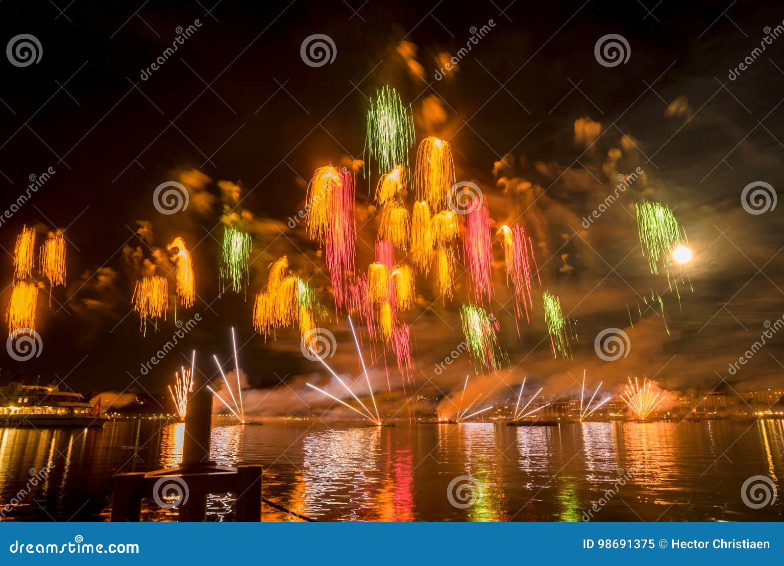 Geneva Switzerland Fireworks on the Lake Stock Image Image of europe
