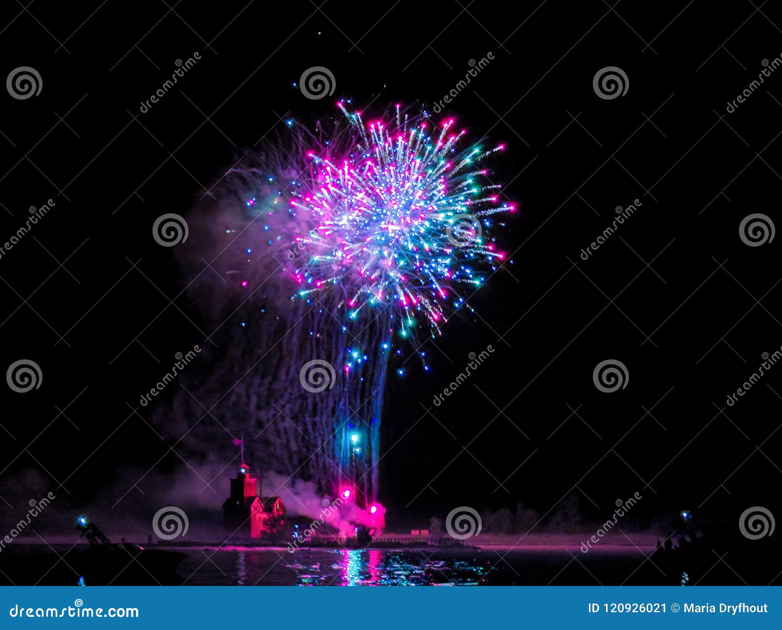 Fireworks in Holland Michigan Harbor Stock Image Image of party