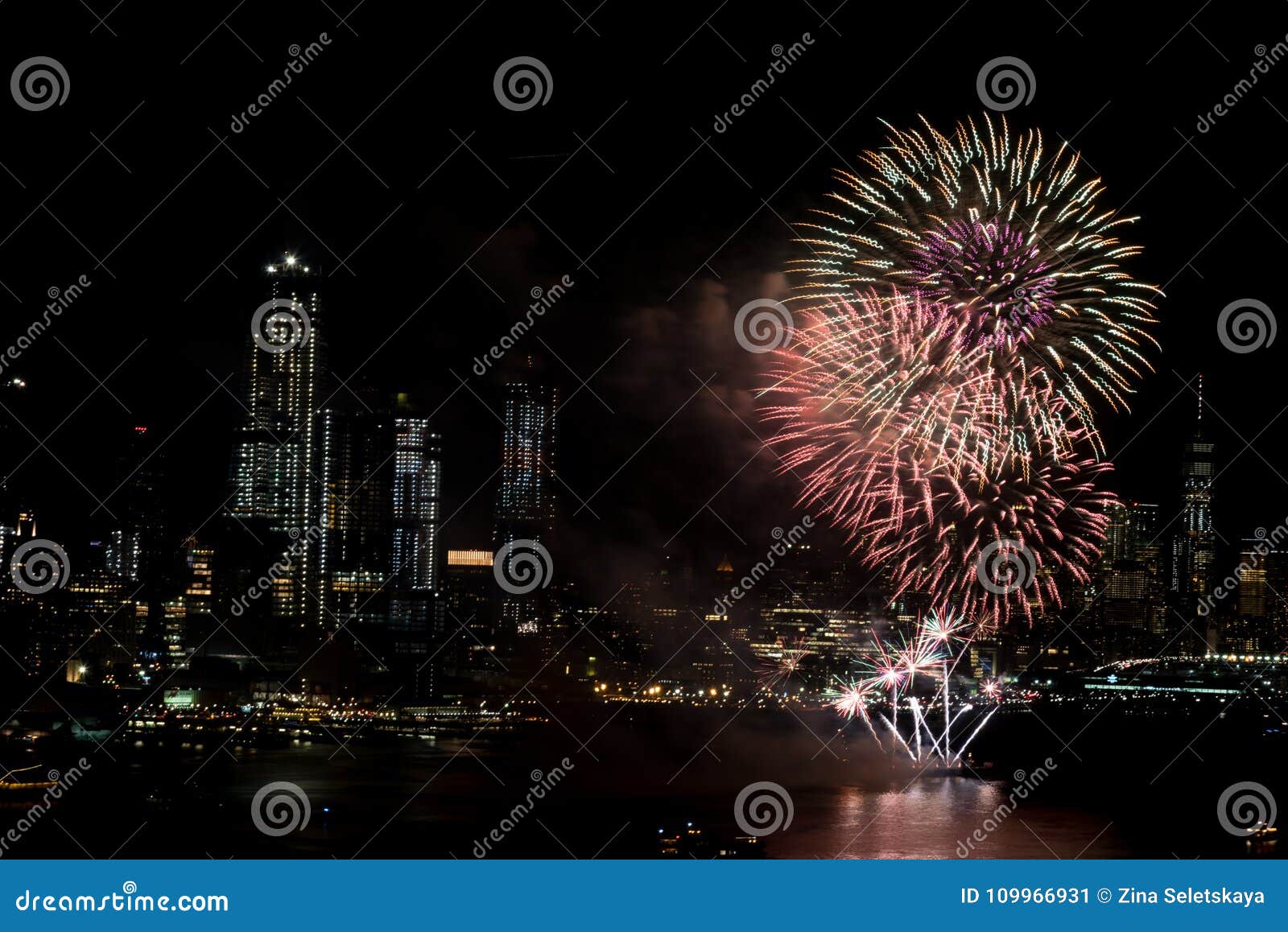 Fireworks on Hudson River, New York City Stock Image Image of