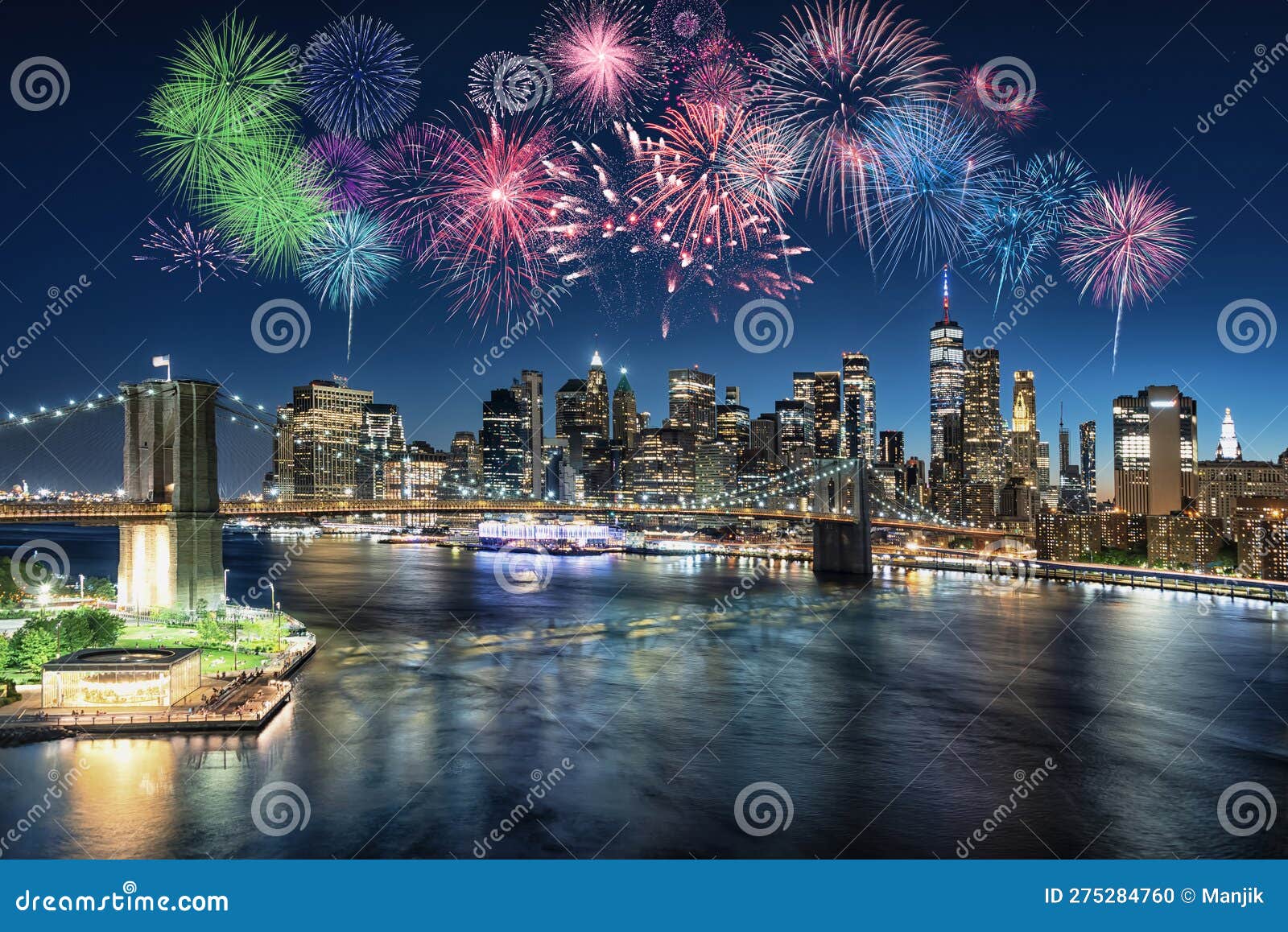 Fireworks in New York City stock photo. Image of business - 275284760