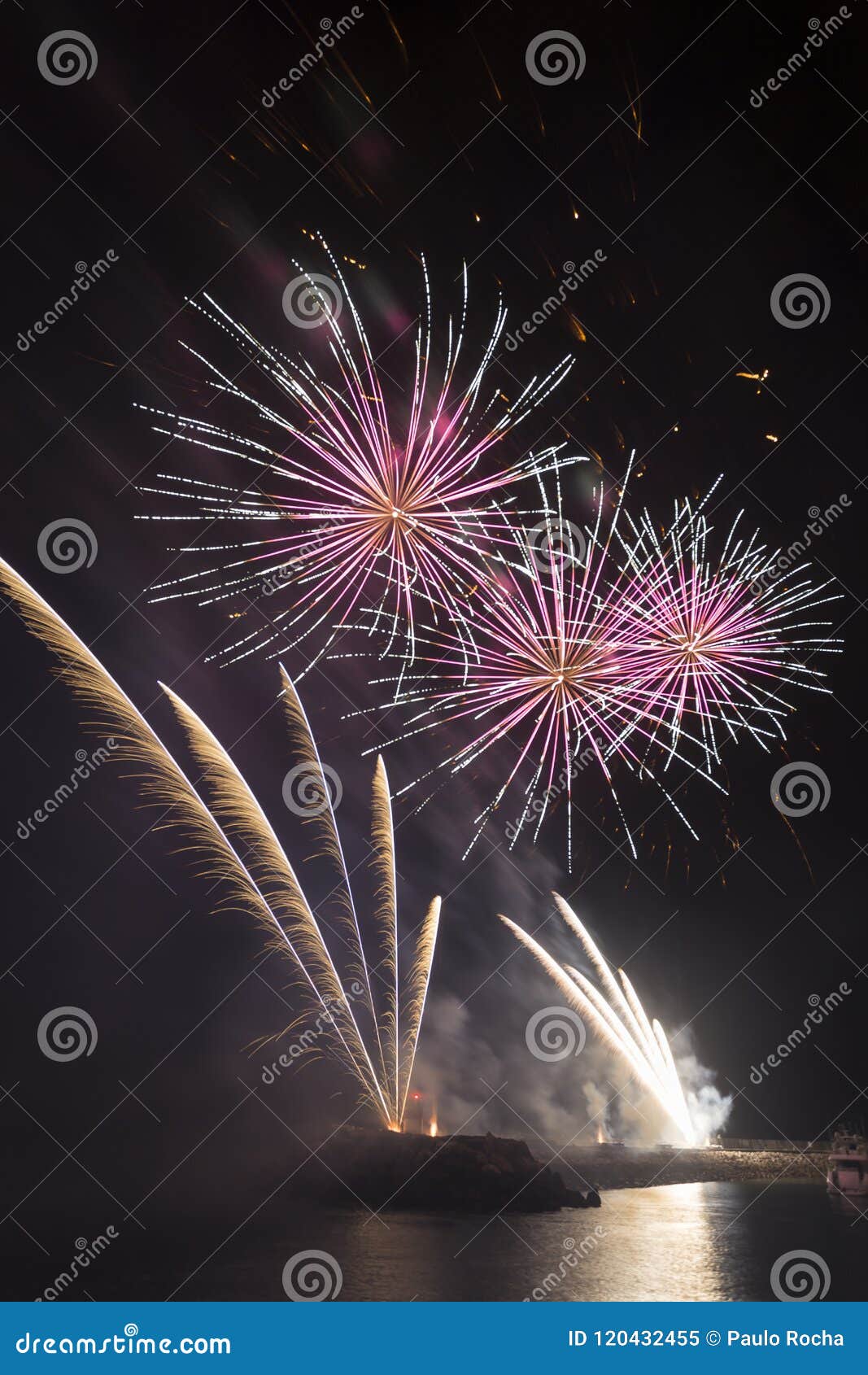 Fireworks in the marina stock image. Image of explosion 120432455