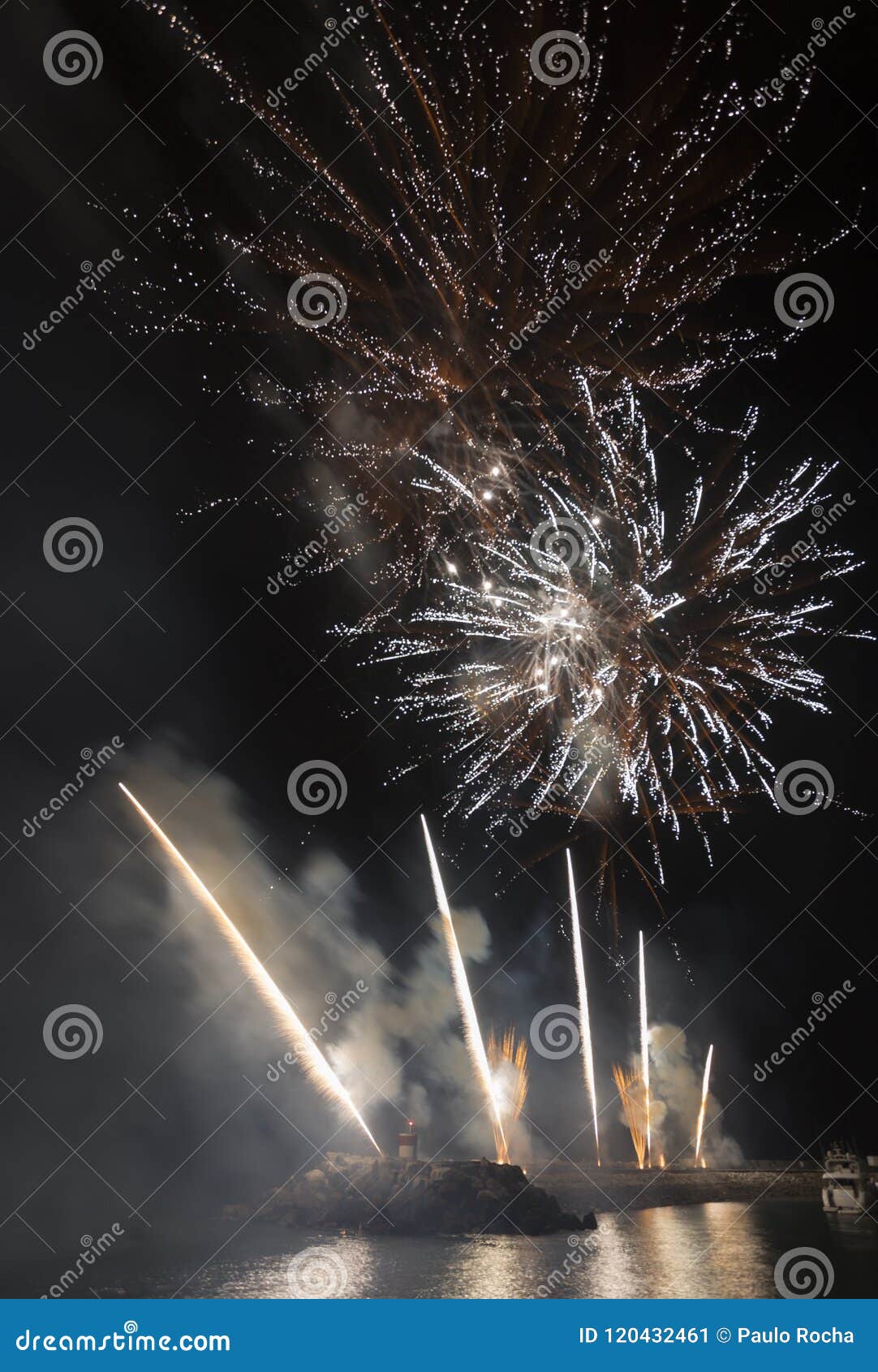 Fireworks in the marina stock image. Image of night 120432461
