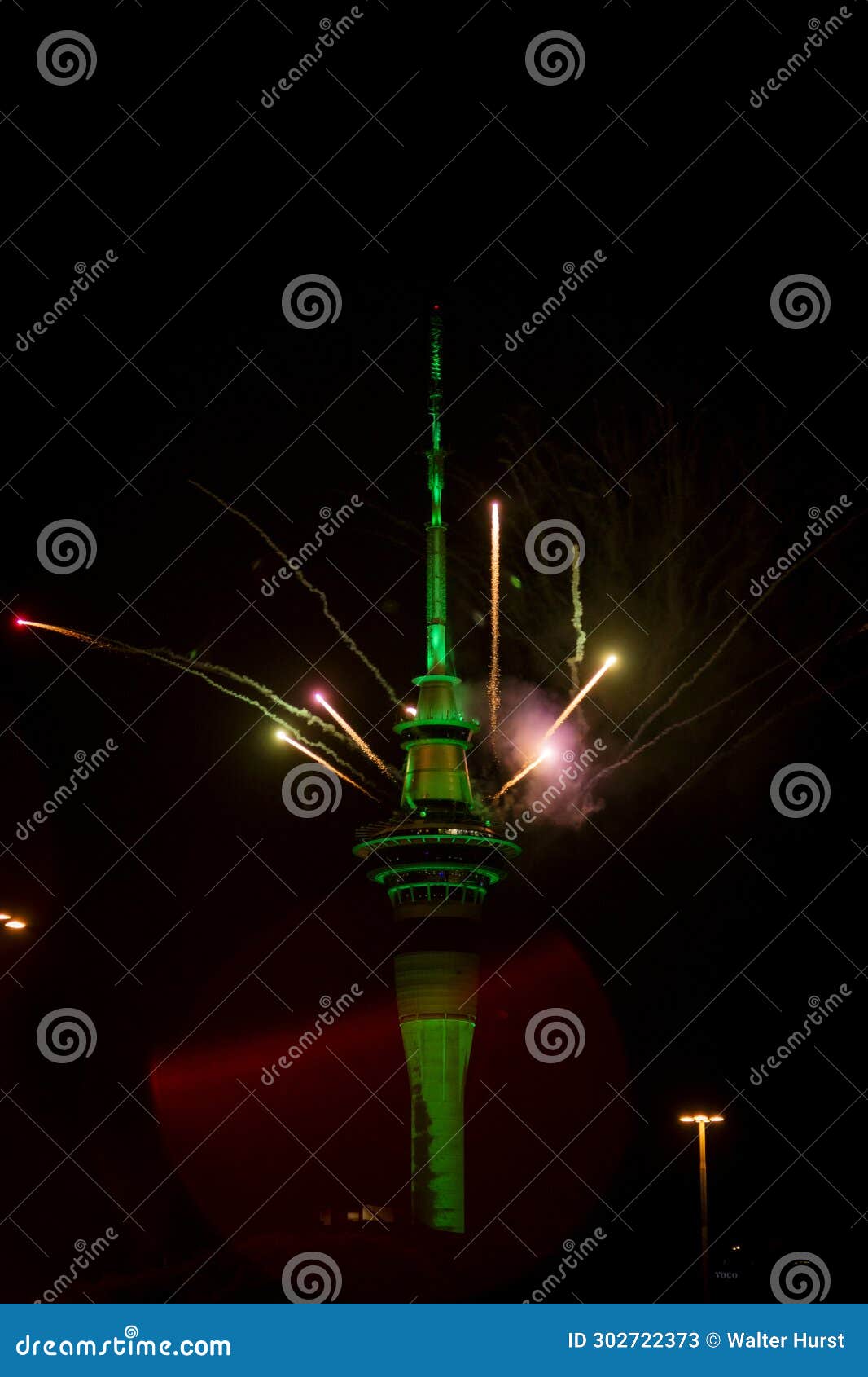 Fireworks and Sky Tower in Auckland for New Year 2025 Stock Image