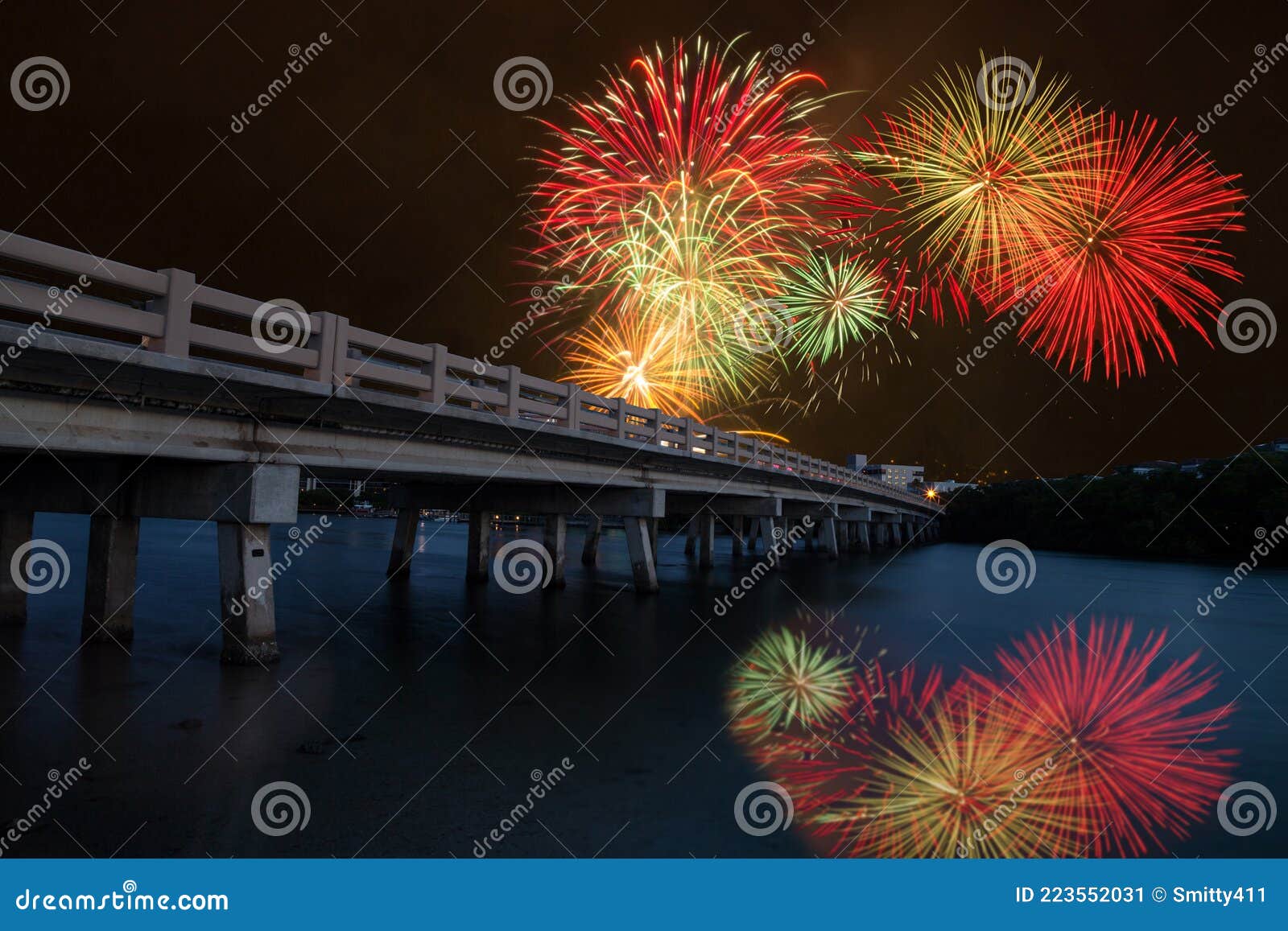 Fireworks Over Bridge Over Hickory Pass Leading To the Ocean in Bonita