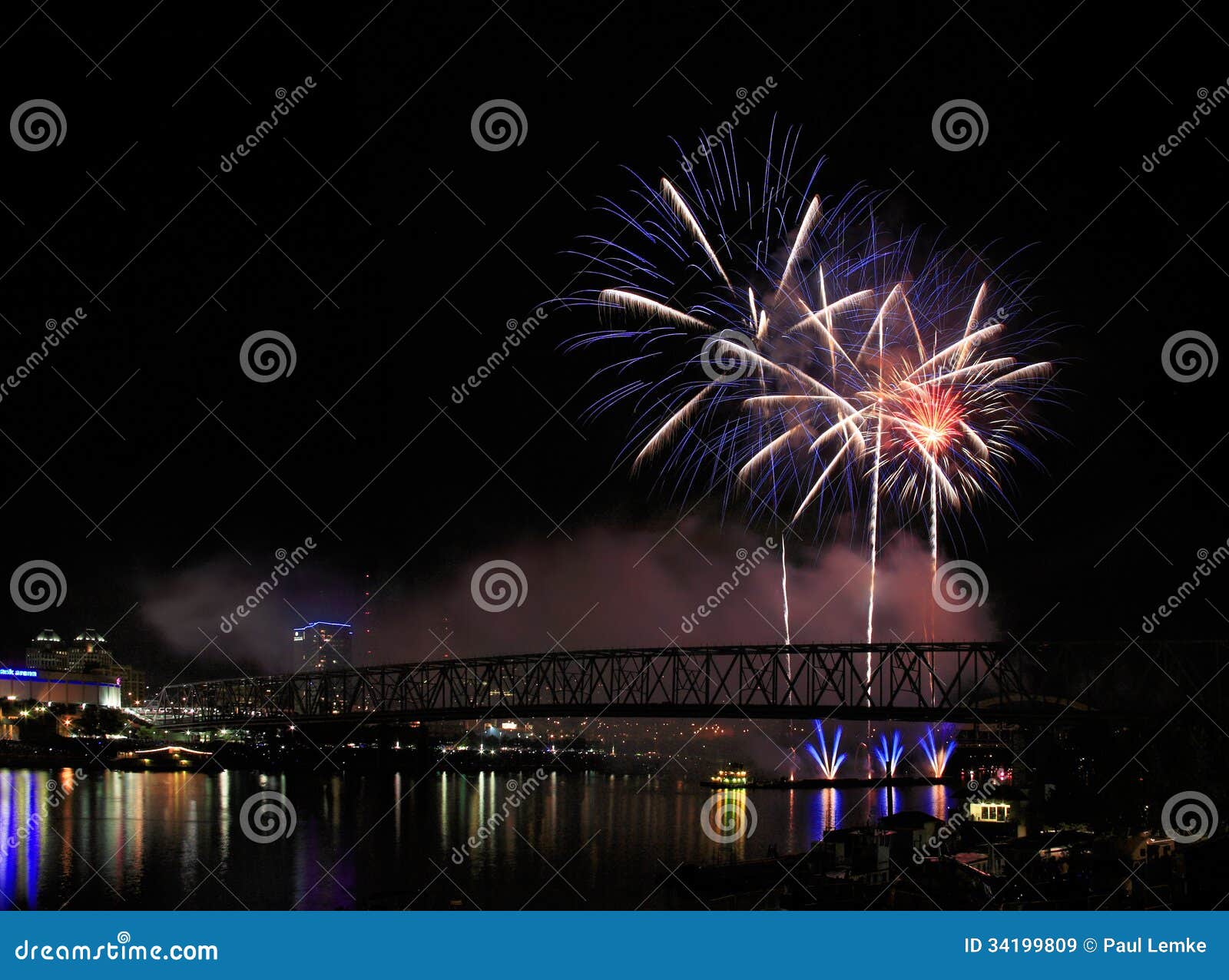 Fireworks Over the Ohio stock image. Image of horizontal 34199809