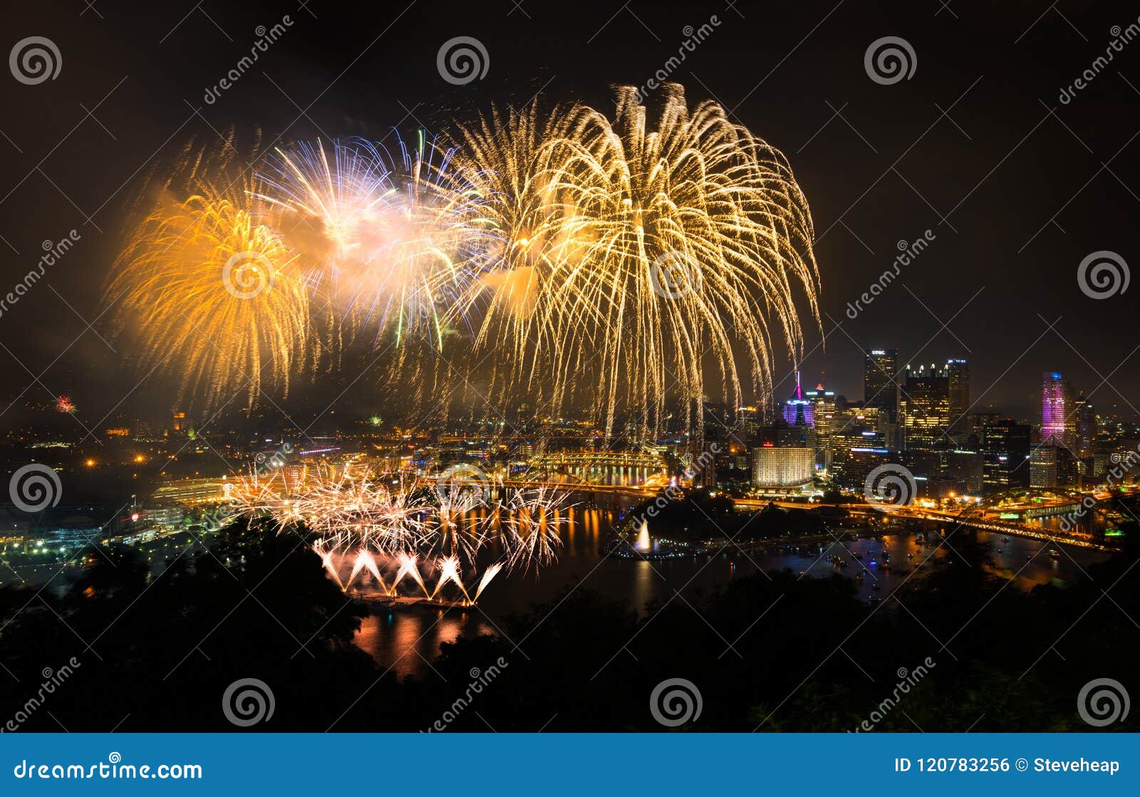 Fireworks Over Pittsburgh for Independence Day Editorial Photo Image