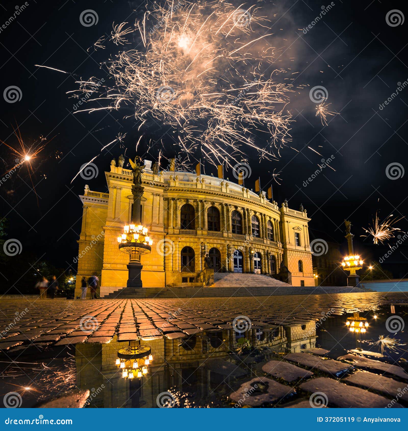 Fireworks Over Prague Opera House Stock Image Image of night, theater