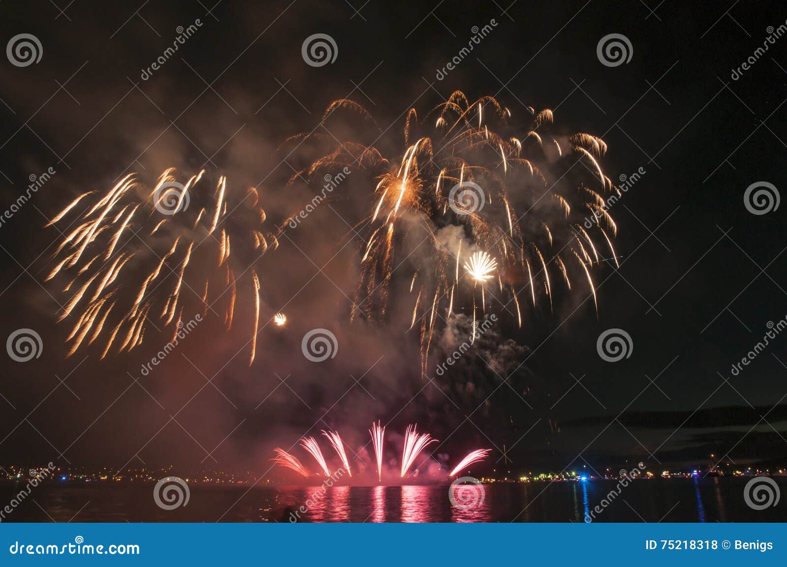 Fireworks show stock photo. Image of evening, city, beach 75218318