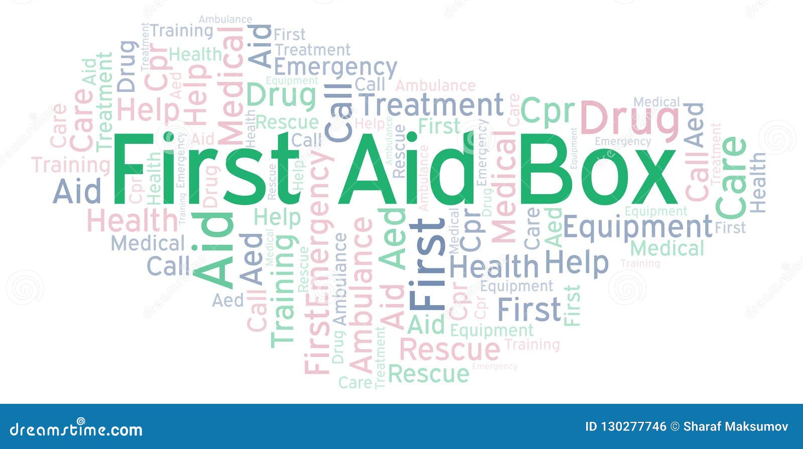 First Aid Box Word Cloud, Made with Text only. Stock Illustration