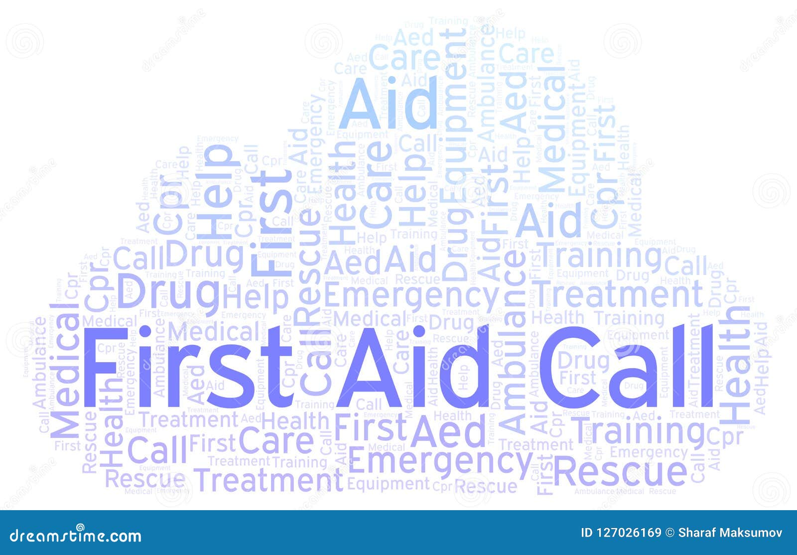 First Aid Call Word Cloud, Made with Text only. Stock Illustration