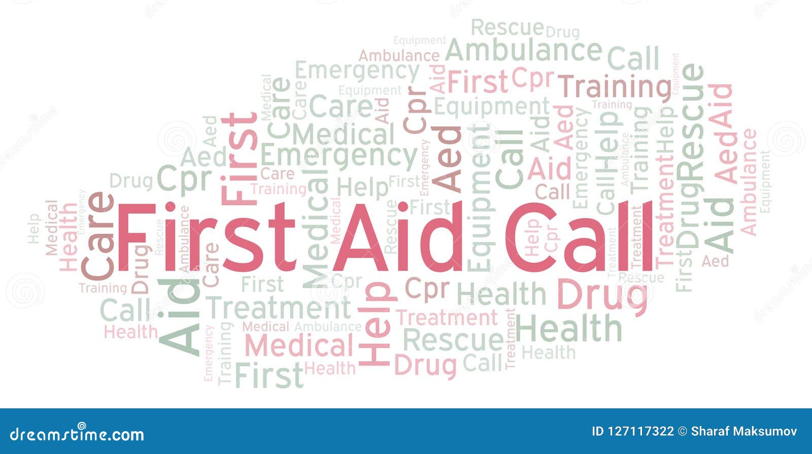 First Aid Call Word Cloud, Made with Text only. Stock Illustration