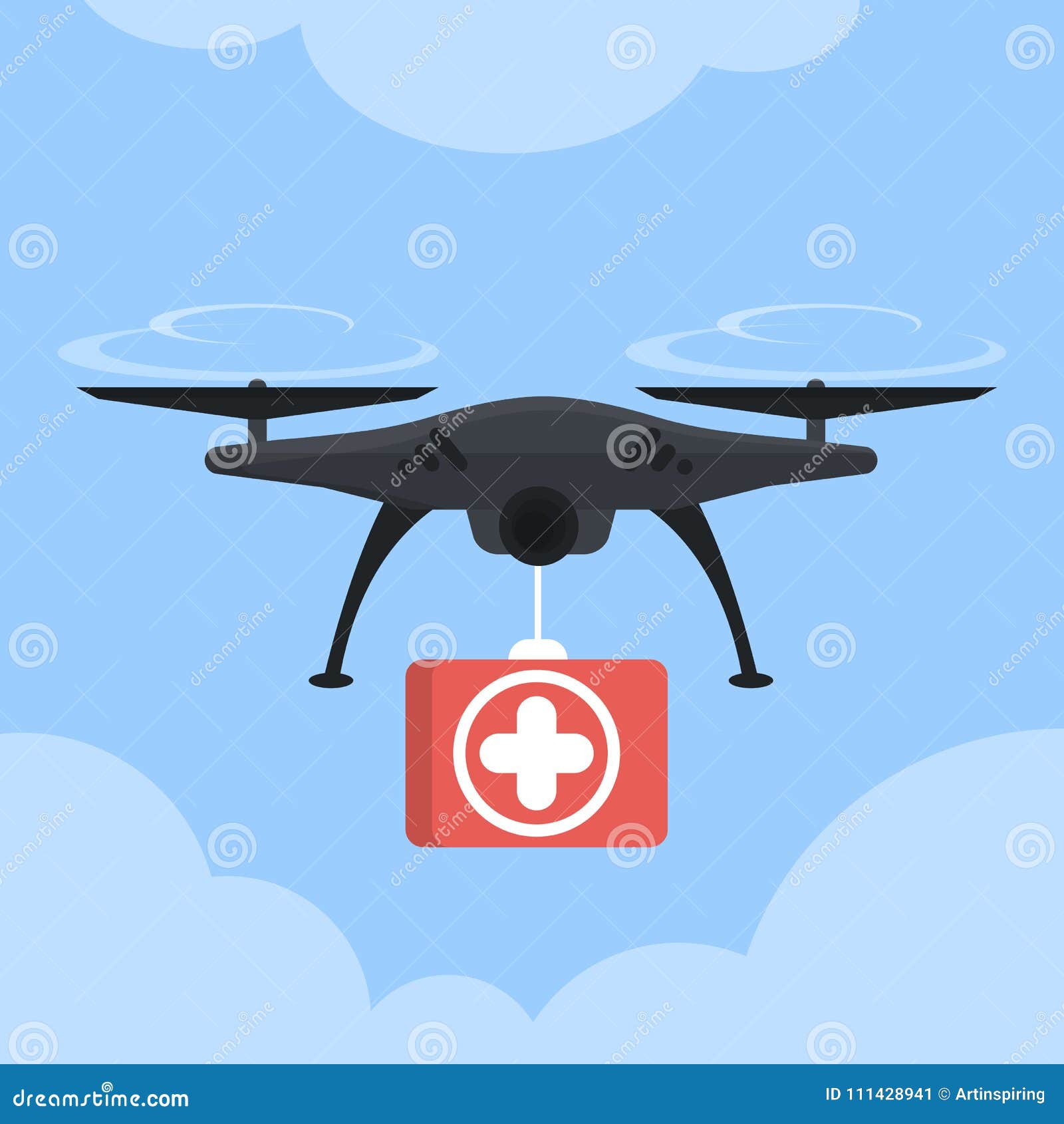 First aid drone. stock vector. Illustration of nanocopter - 111428941