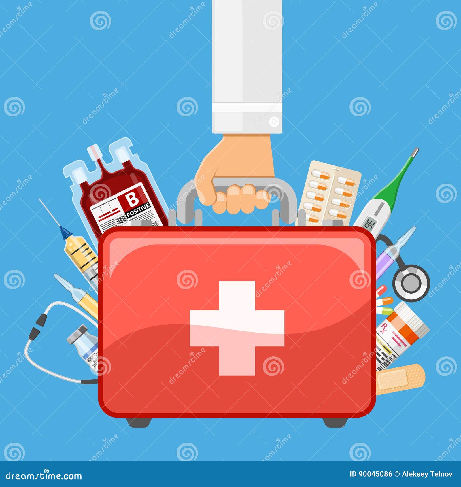 First Aid Kit in Doctor Hand Stock Vector - Illustration of case, life ...