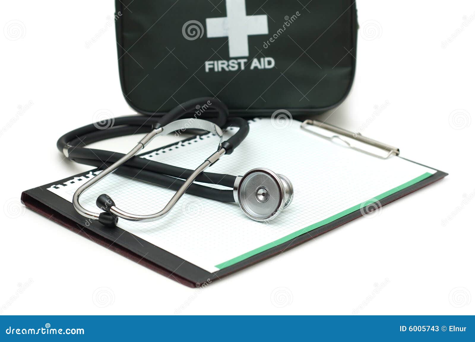 First aid kit, stethoscope stock image. Image of document 6005743