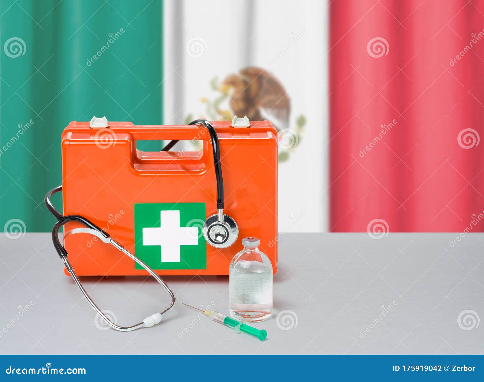 First Aid Kit with Stethoscope and Syringe Mexico Stock Photo Image of medic, pandemic