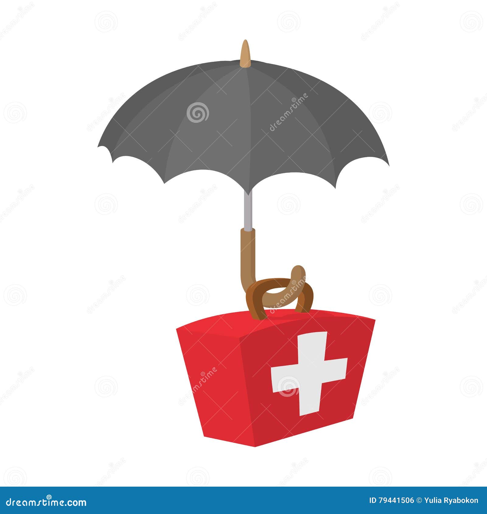 First Aid Kit Under Umbrella Icon, Cartoon Style Stock Vector