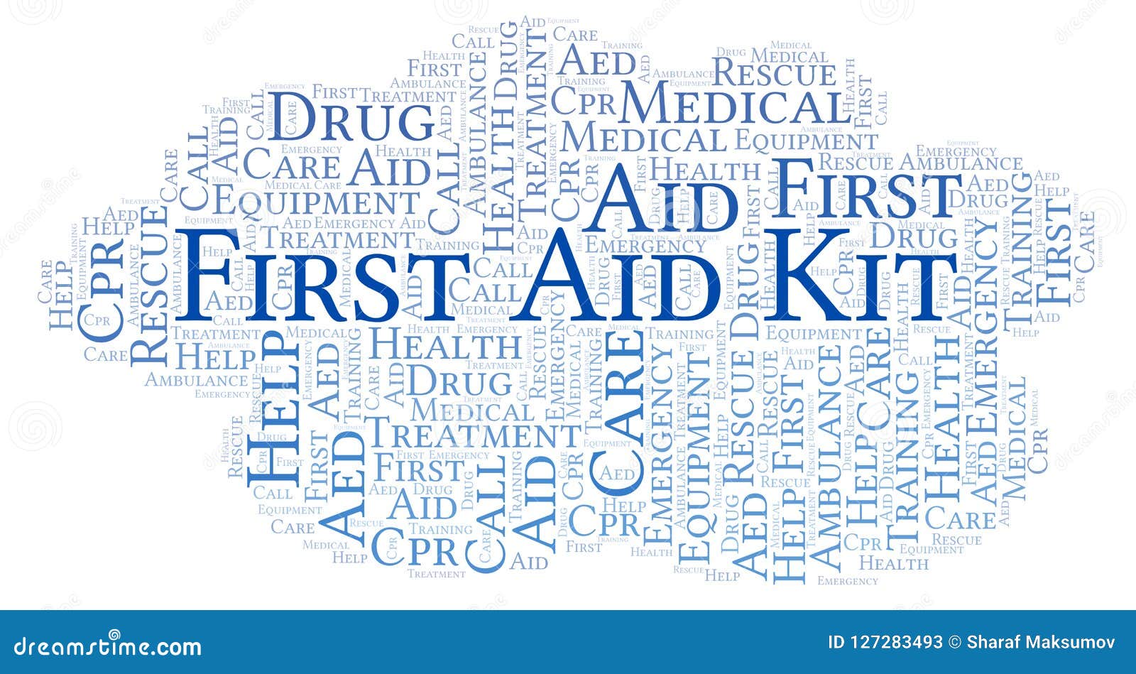 First Aid Kit Word Cloud, Made with Text only. Stock Illustration