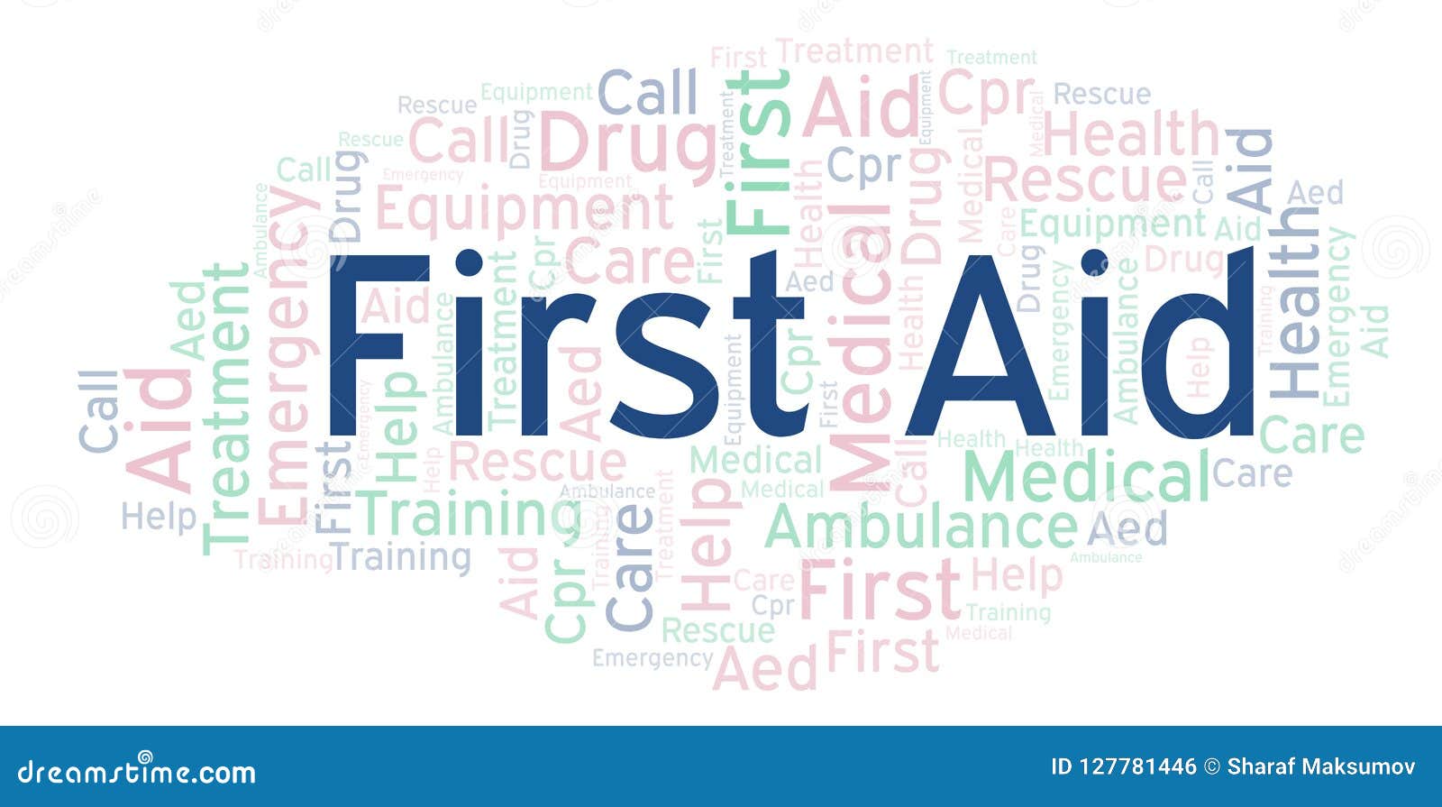 First Aid Word Cloud, Made with Text only. Stock Illustration