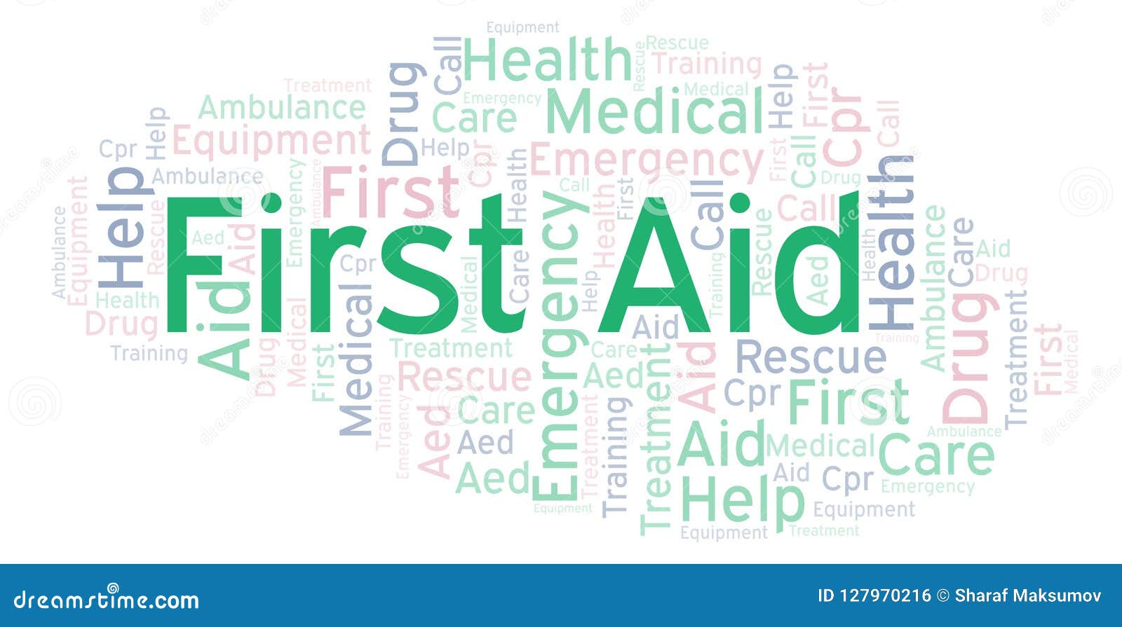 First Aid Word Cloud, Made with Text only. Stock Illustration