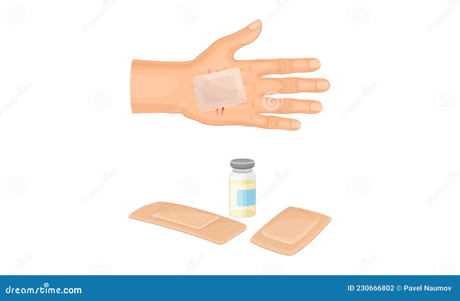 First Aid for Wound. Medical Patch Plastered on Palm Vector ...