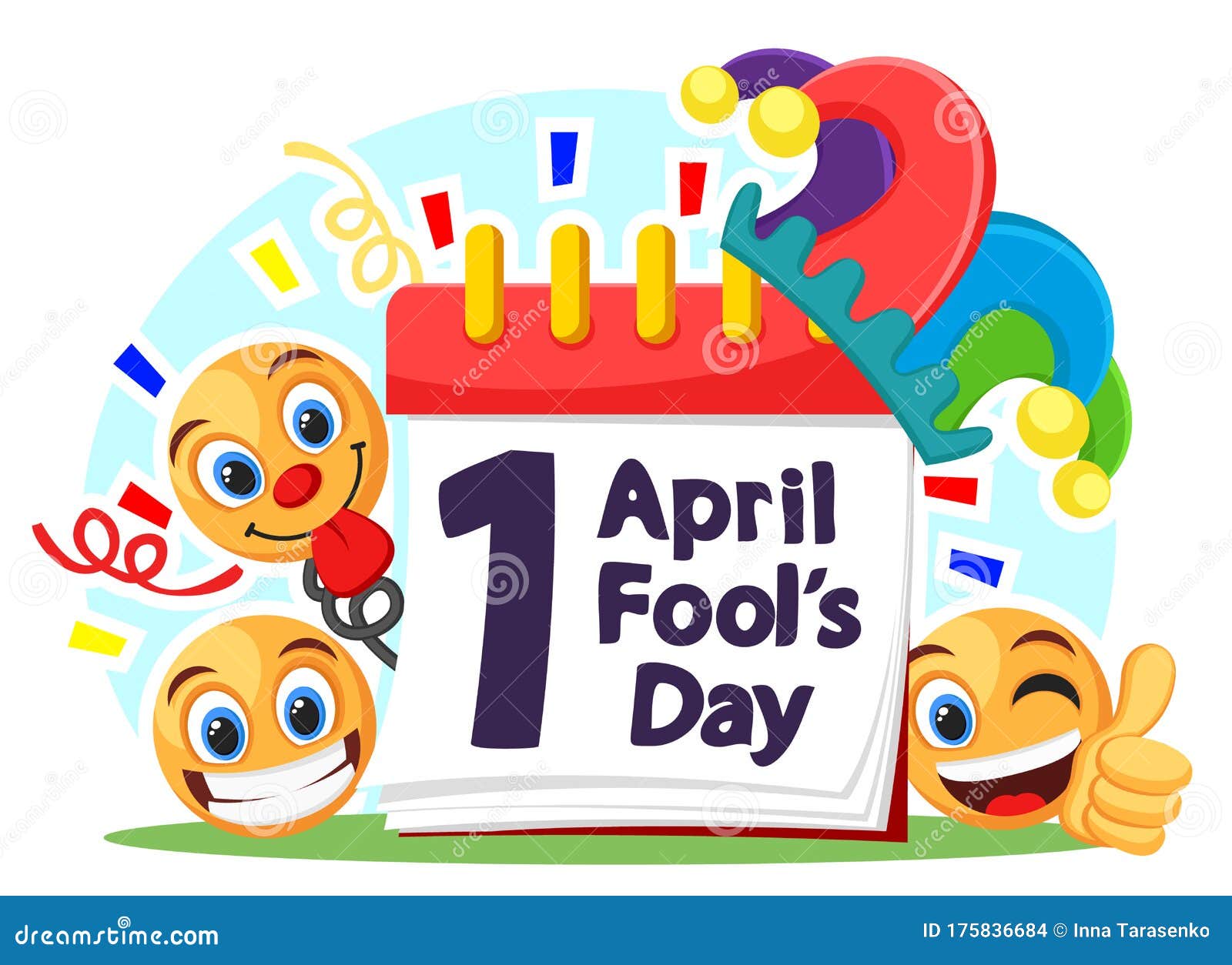 First of April on the Calendar with Funny Smiles and a Fools Hat. Fools